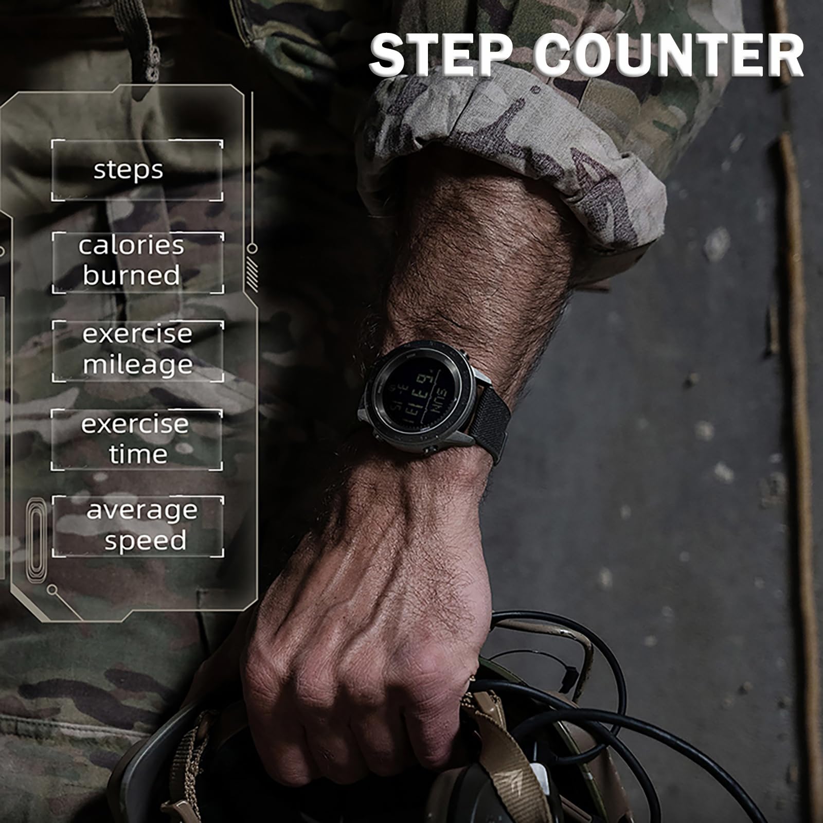 Findtime Running Watches for Men with Compass Metronome Pedometer 5ATM Waterproof Outdoor Workout Tactical Military Mens Digital Watch