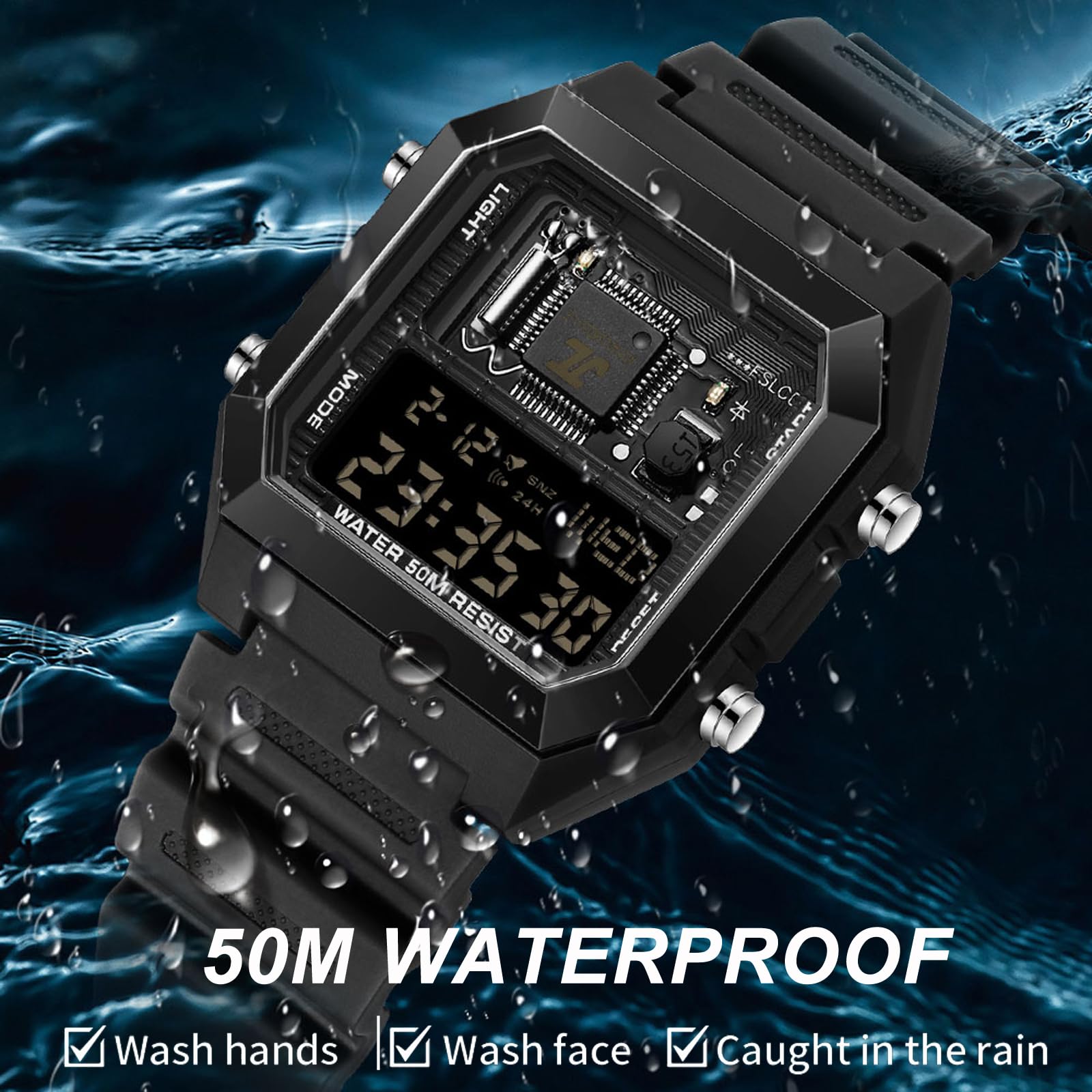 Findtime Square Digital Watch Unique Military Watches Waterproof Sport Wristwatch Fashion Tactical Watches Casual LED Stopwatch Alarm Wrist Watch for Men Women