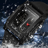 Findtime Cool Rectangle Watches for Men with Digital Analog Dual Time Relojes para Hombres Dress Unique Designer Sport Watch