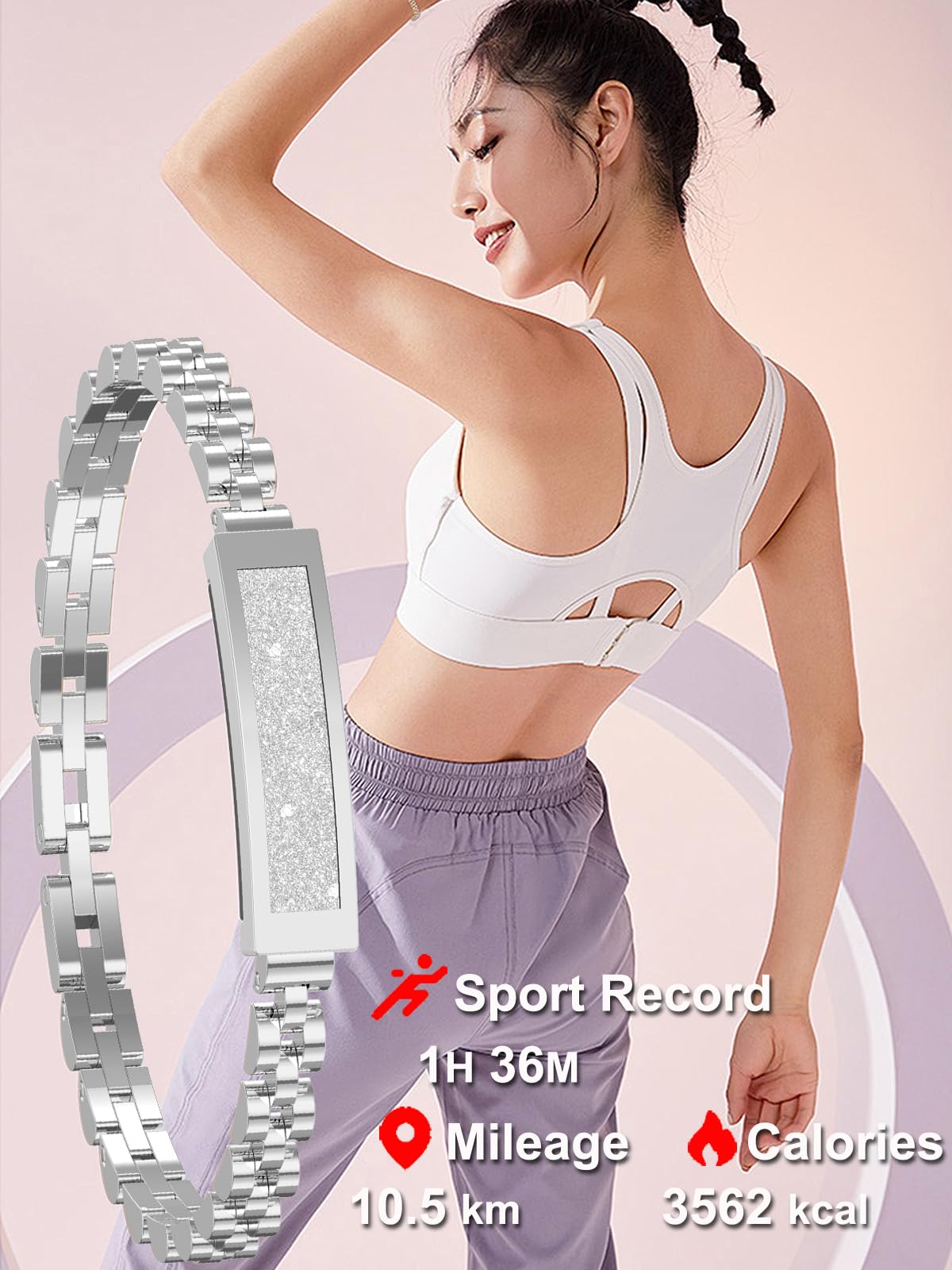 Smart Bracelet Fitness Tracker Heart Rate Monitor Sleep Tracker Blood Oxygen Step Counter Calories Pedometer Remote Camera Dress Health Activity Tracker for Women Ladies
