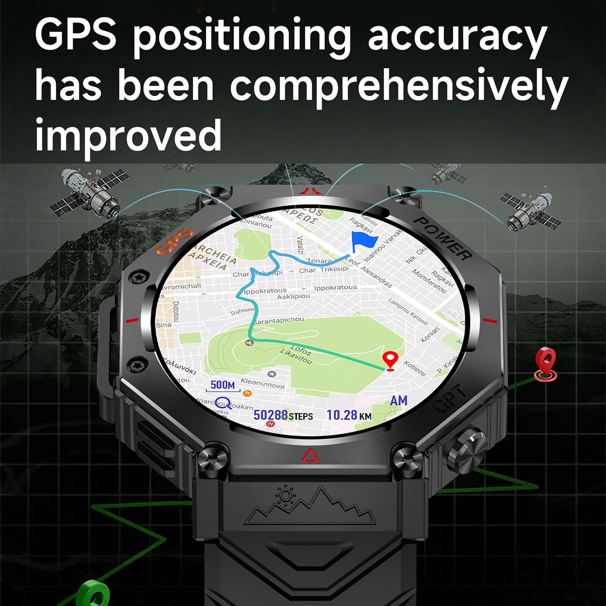 GPS Smart Watches for Men Military Altimeter Barometer Compass Bluetooth Calls Sports Modes Flashlight Smart Watch Heart Rate Sleep Monitor Message Reminder
