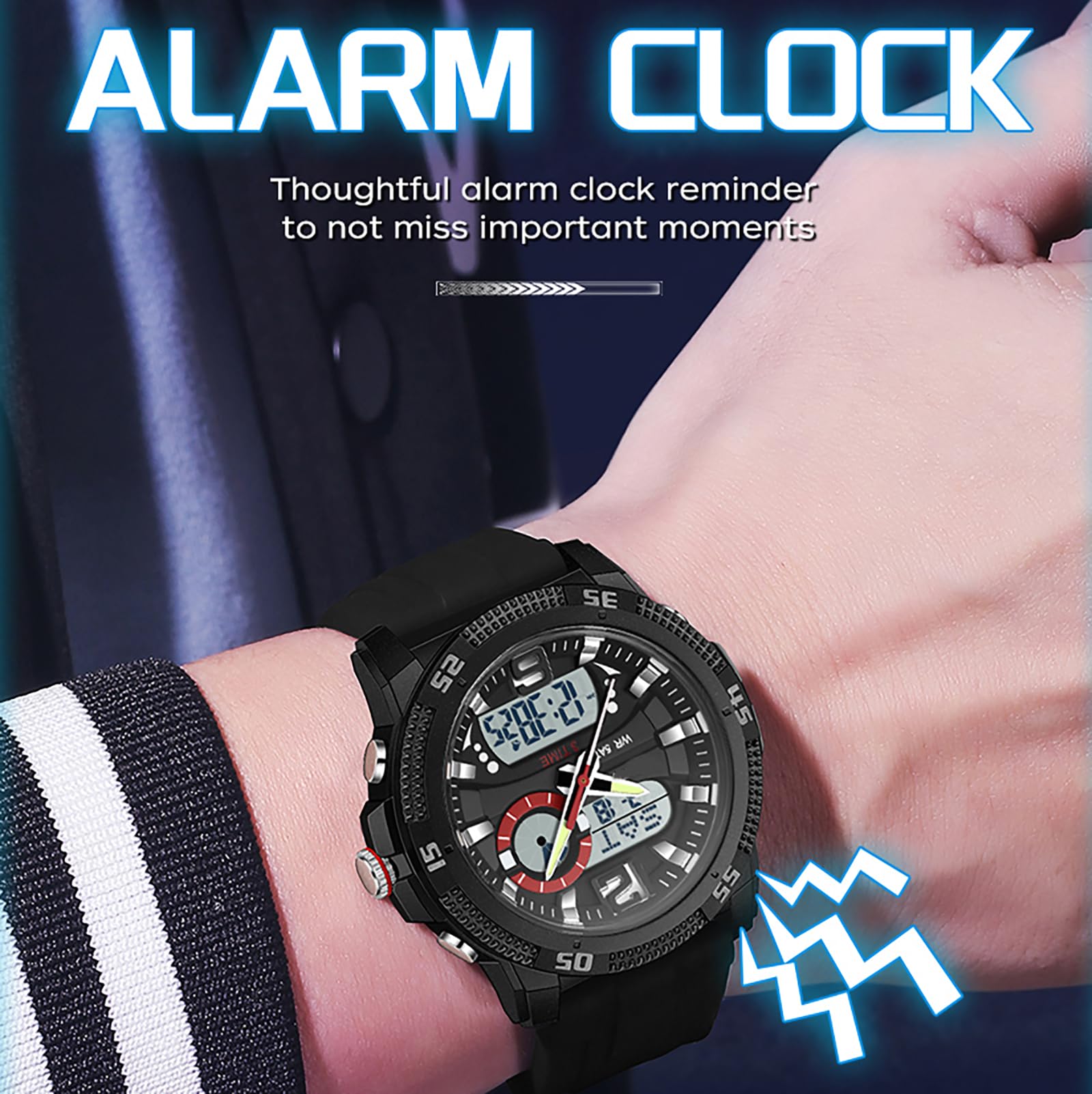 Findtime Mens Watches Sports Outdoor Waterproof Men's Digital Analog Watch with Countdown/LED Backlight/Timer/Alarm/Date Stopwatch