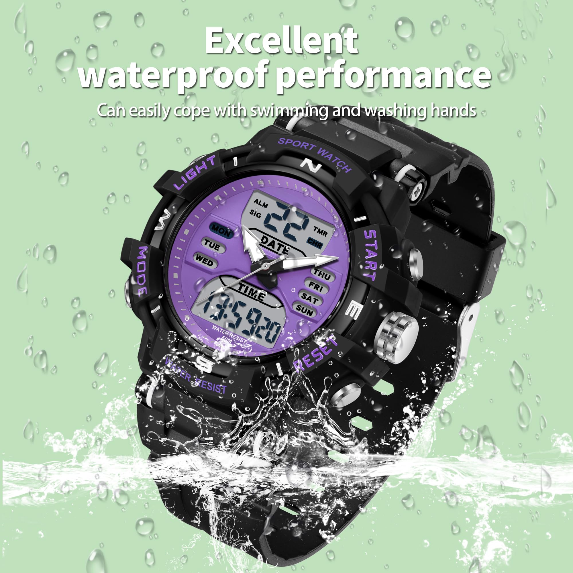 Findtime Womens Digital Watch Sports Waterproof Military Watches for Women Tactical Ladies Analog Watch Alarm Stopwatch Calendar