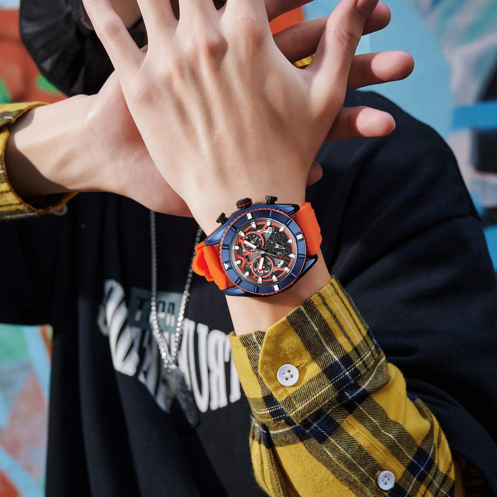 Findtime Watch for Men,Sport Designer Analog Chronograph Quartz Business Stylish Watches Luminous Date Calendar Silicon Strap