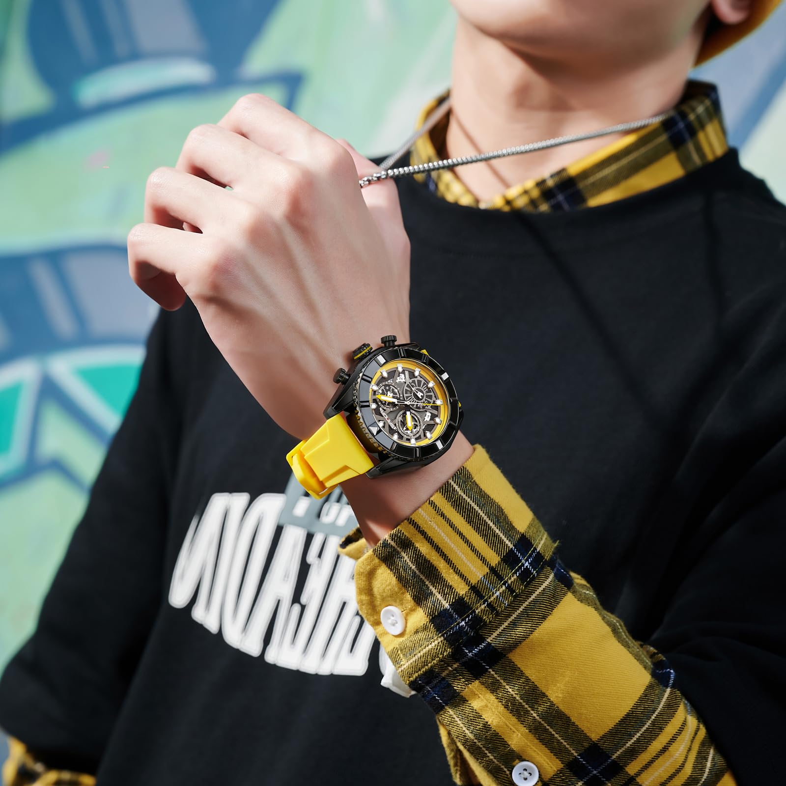 Findtime Watch for Men,Sport Designer Analog Chronograph Quartz Business Stylish Watches Luminous Date Calendar Silicon Strap