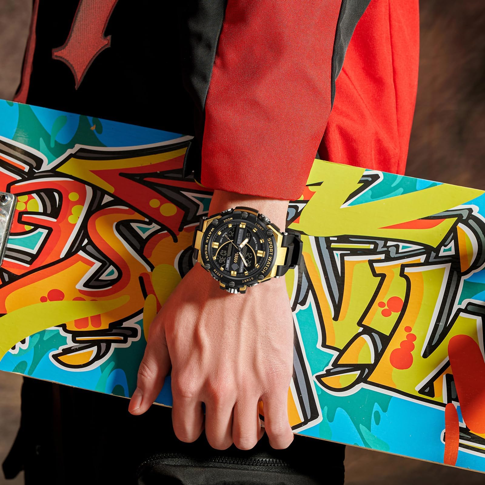 Findtime Running Mens Watches Military Tactics, 5ATM Waterproof Sports Outdoor Watch for Men Swimming Analog Digital Led Large Face Dual Dial Time Display Electronic Wristwatch White