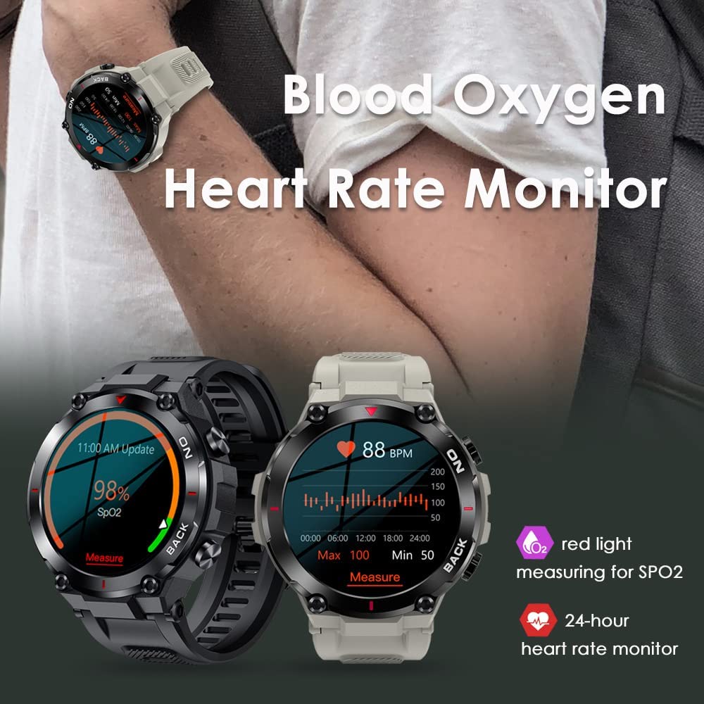 Mens GPS Smart Watches for Android iOS phones Rugged Smart Watch for Outdoor Sports with 480mAh Longer Battery Life Fitness Tracker