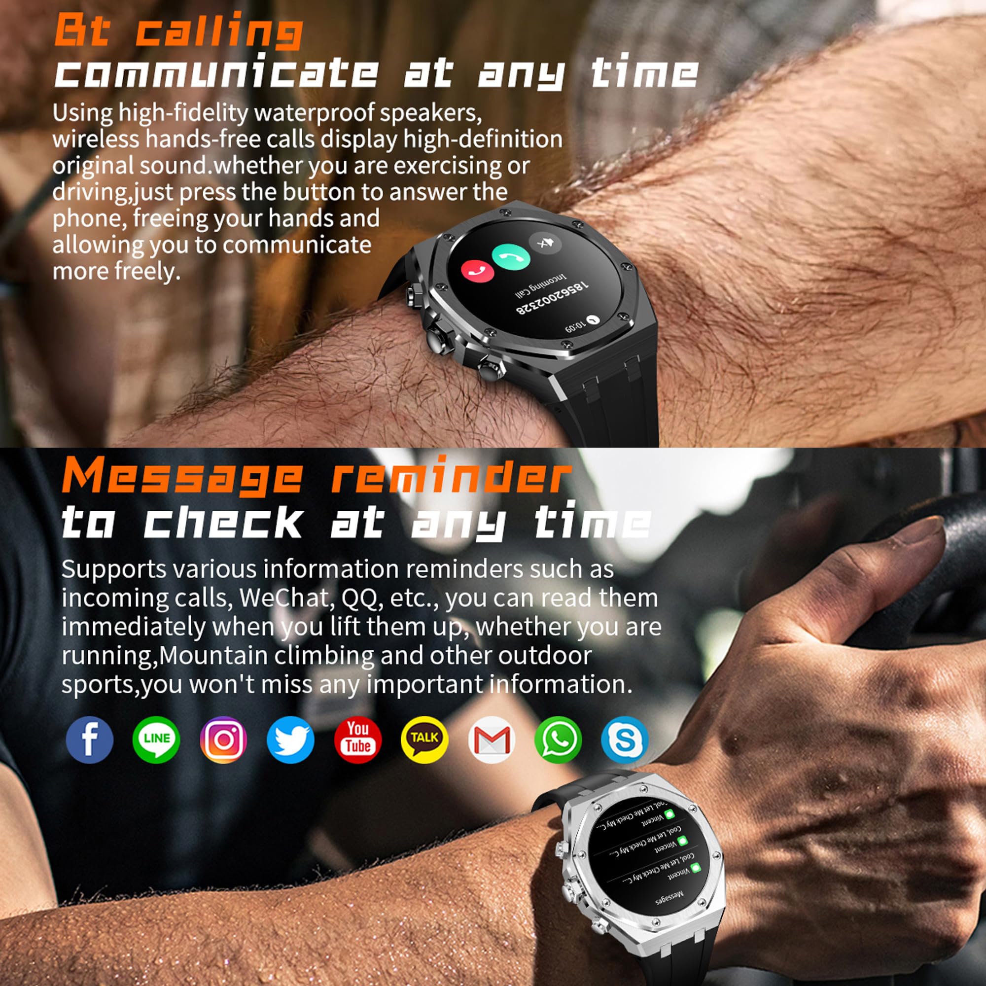 Smart Watches for Men Answer/Dial Calls Message Notification Smartwatch Compatible with iPhone and Android Phones Heart Rate Monitor Sleep Tracker Sports Modes 1.43" AMOLED Display Step Counter