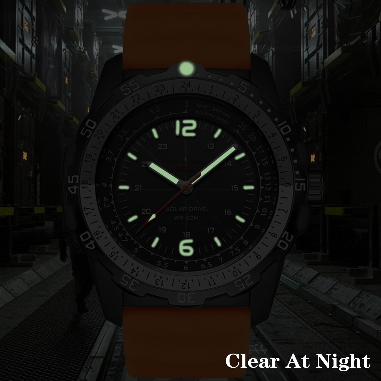 Findtime Solar Powered Watches for Men 5ATM Waterproof Diving LED Men's Wristwatch for Marathon Survival Swimming Military Tactical Field Watch