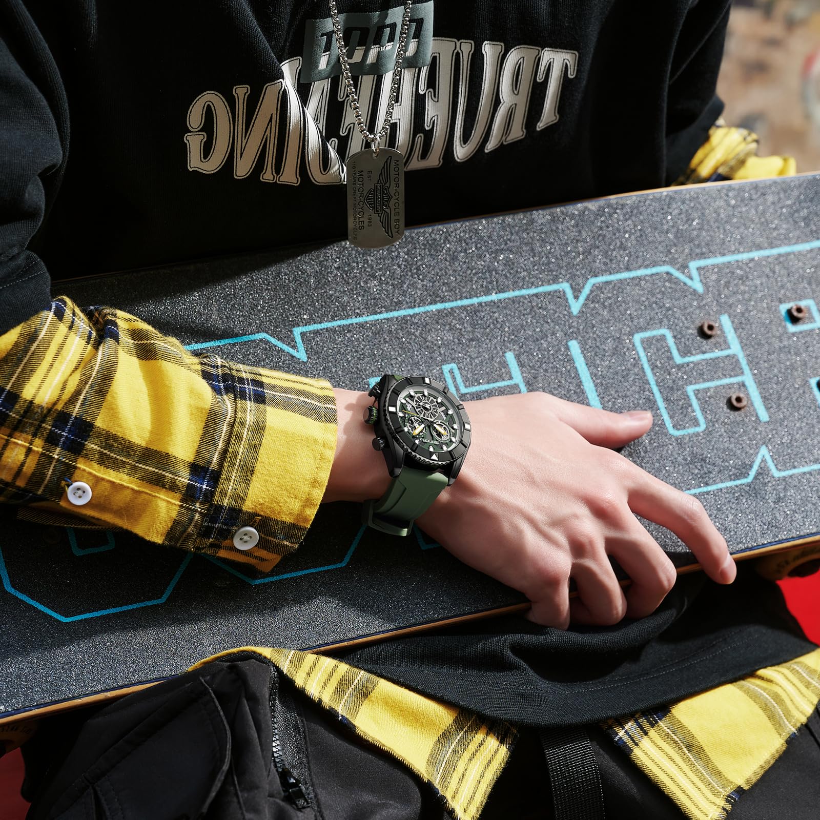 Findtime Watch for Men,Sport Designer Analog Chronograph Quartz Business Stylish Watches Luminous Date Calendar Silicon Strap