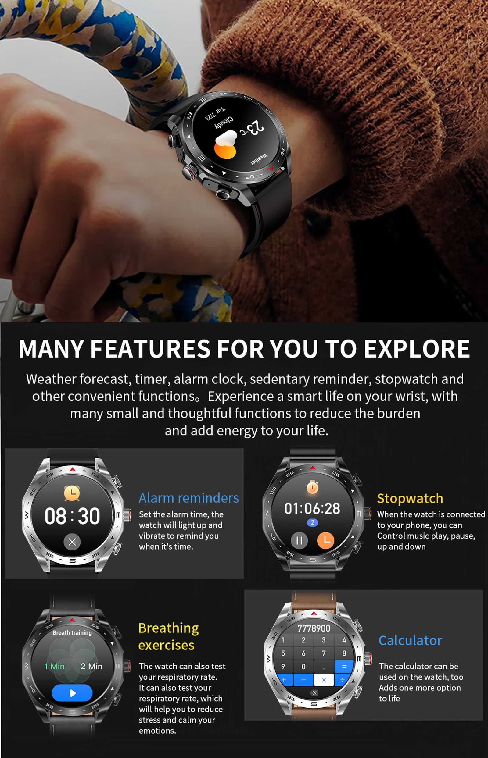 Smart Watches for Men with Wireless Earbuds Waterproof Men Watches HiFi Headphones Blood Pressure Monitor Heart Rate Monitor Sleep Tracker Bluetooth Call Fitness Tracker Step Counter for iOS Android