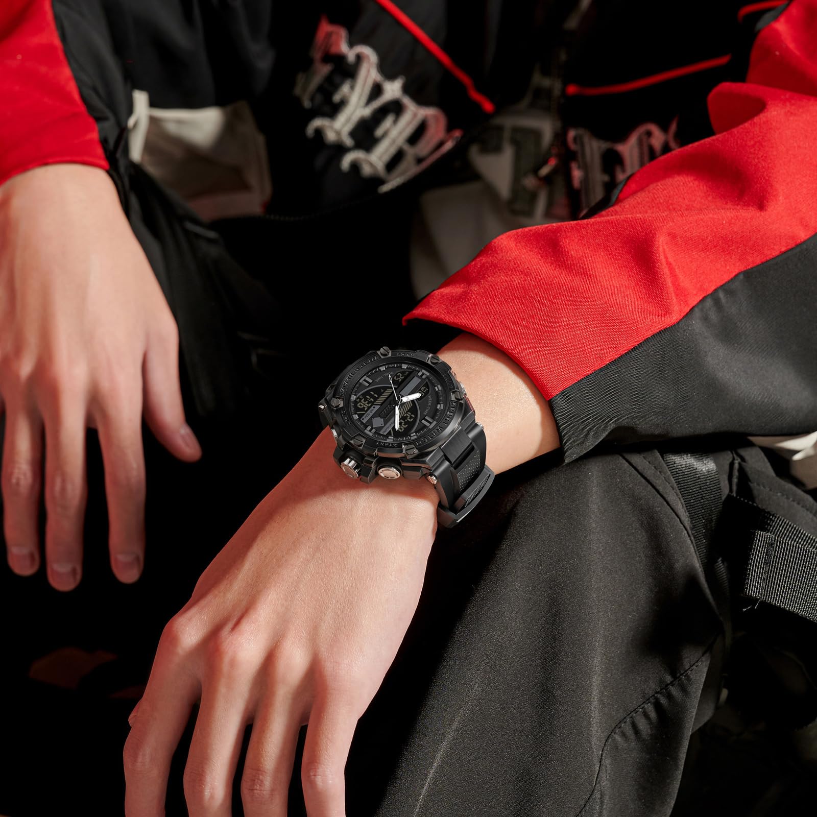 Findtime Running Mens Watches Military Tactics, 5ATM Waterproof Sports Outdoor Watch for Men Swimming Analog Digital Led Large Face Dual Dial Time Display Electronic Wristwatch White