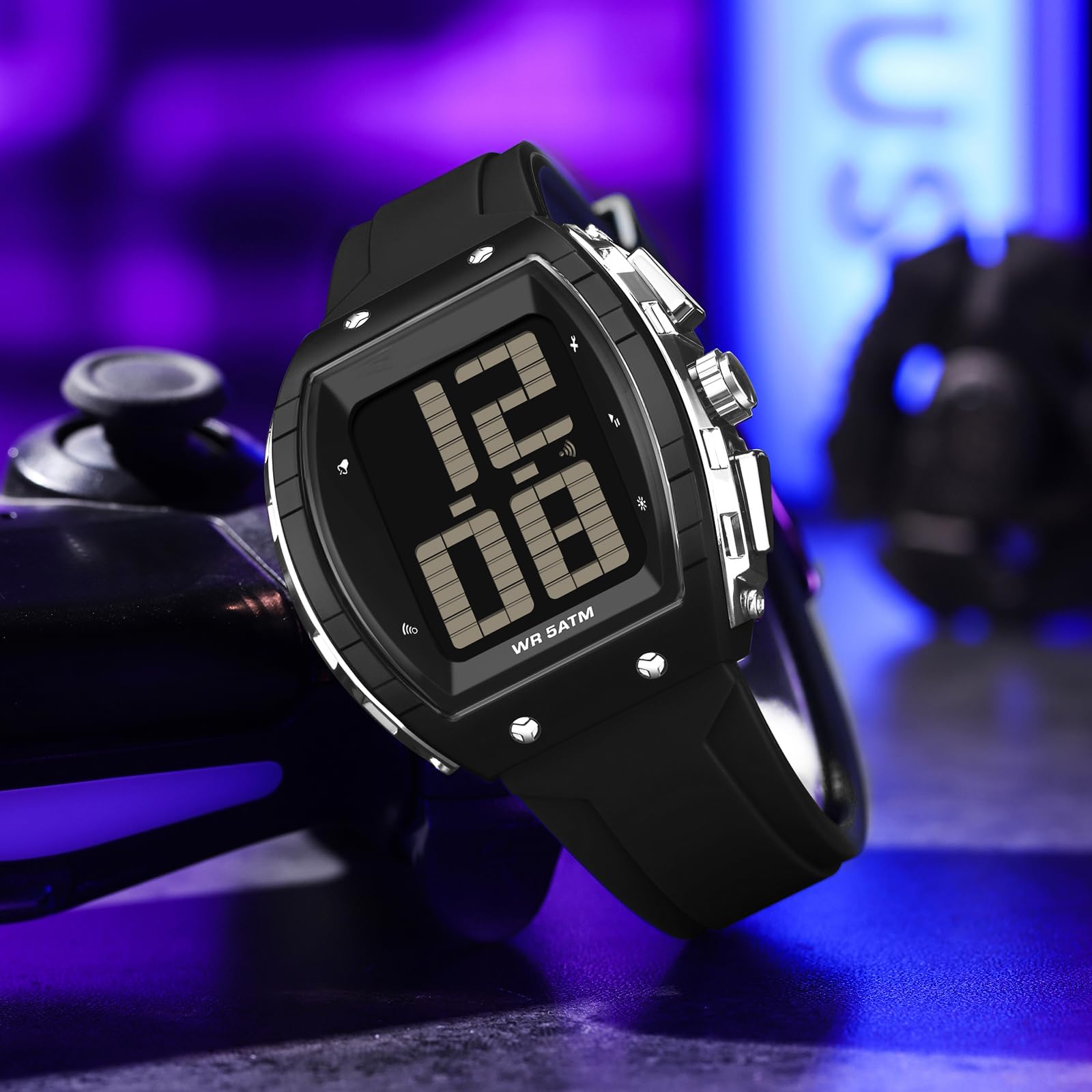 Findtime Digital Watches for Elderly Men, Large Face Voice Talking White Watch with English Speaking LED Backlight Big Number Easy to Read Timer Alarm 5ATM Waterproof