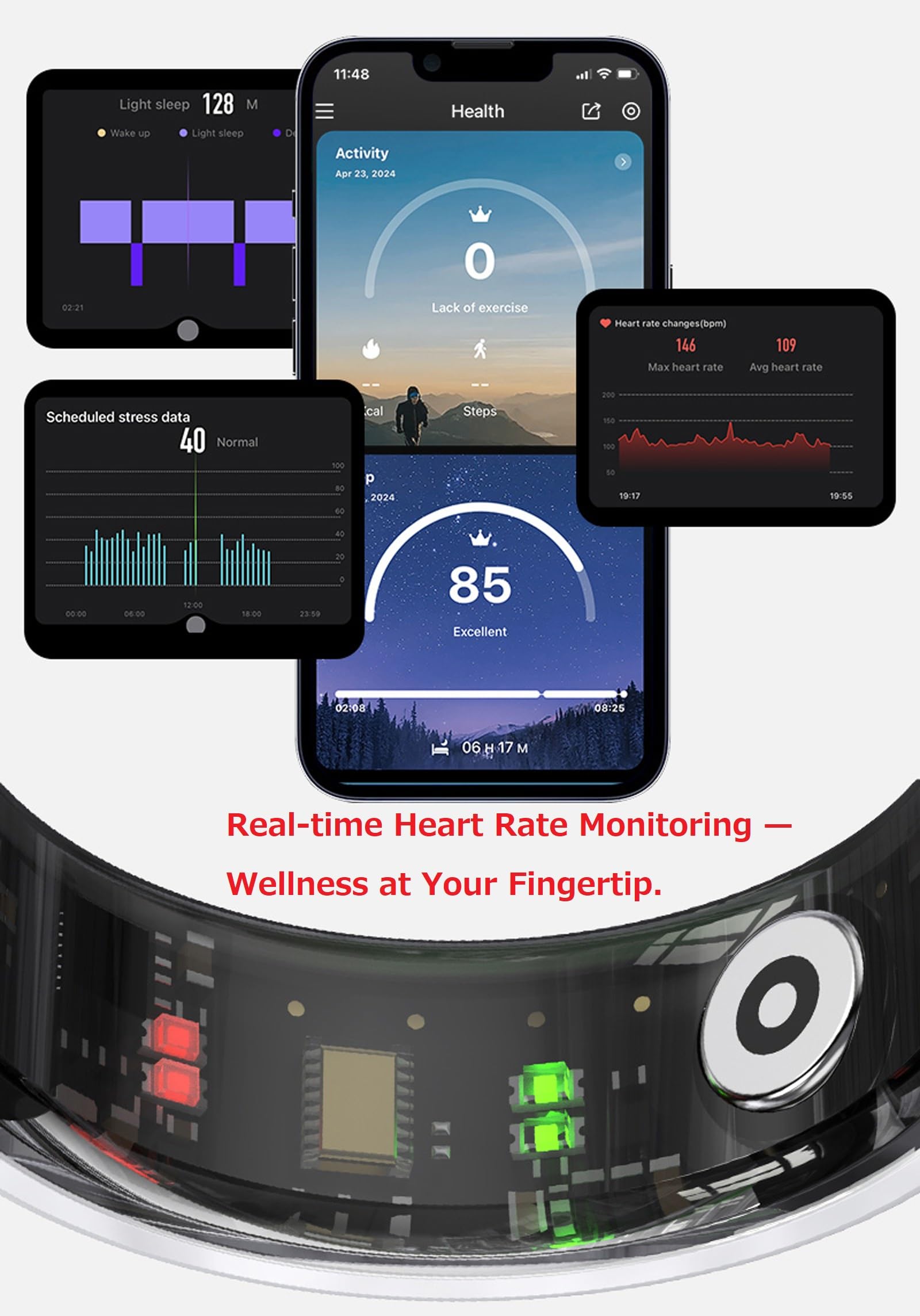 Smart Ring for Men Women Fitness Tracker Ring Health Smart Rings Heart Rate Monitor Sleep Tracker LED Notification Calorie Step Counter NFC Gesture Control Multi-Sport Modes Waterproof iOS/Android