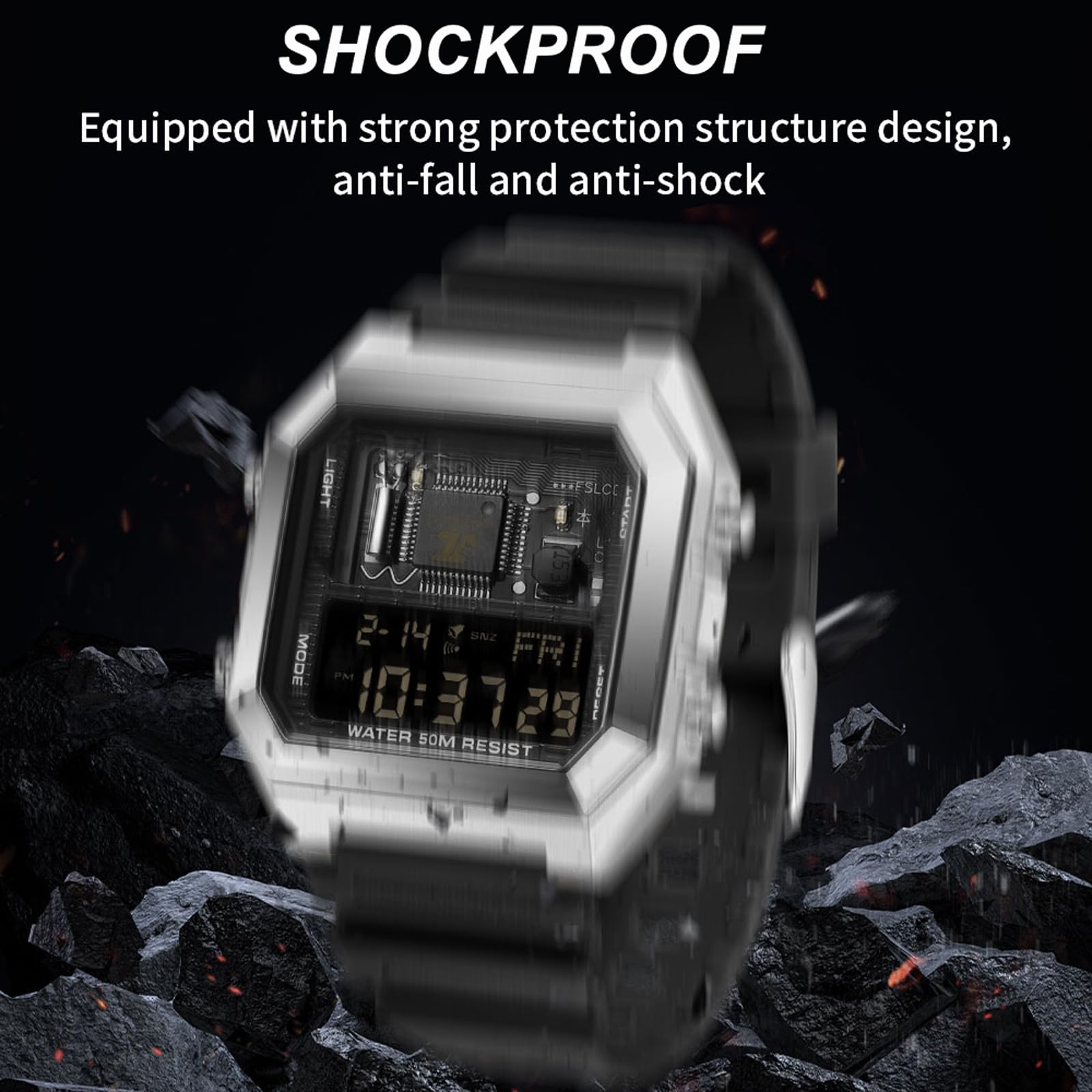 Findtime Square Digital Watch Unique Military Watches Waterproof Sport Wristwatch Fashion Tactical Watches Casual LED Stopwatch Alarm Wrist Watch for Men Women