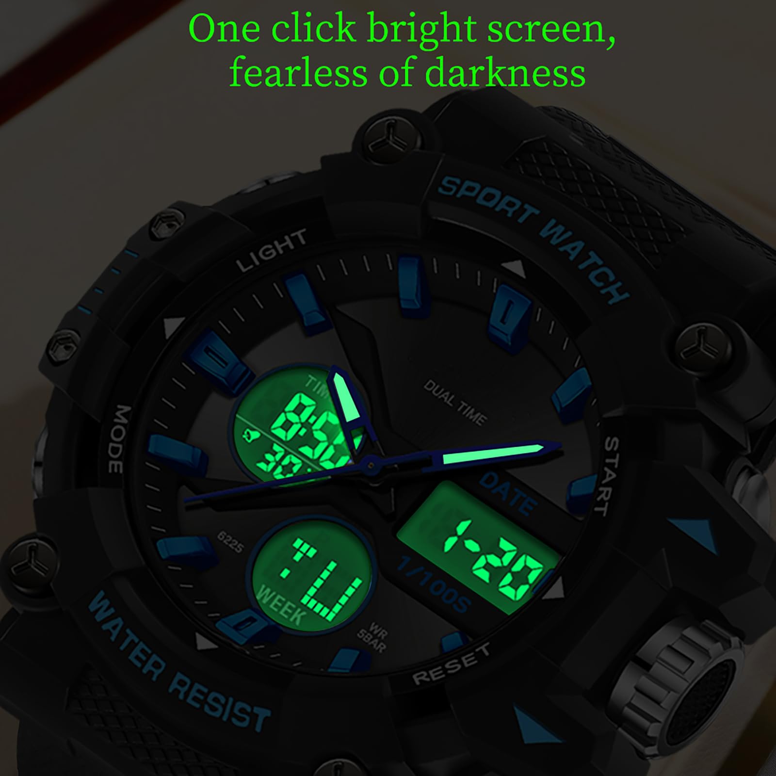 Findtime Mens Watches Sports Outdoor Watch for Men with Date Analog Digital LED Backlight Wristwatch Waterproof