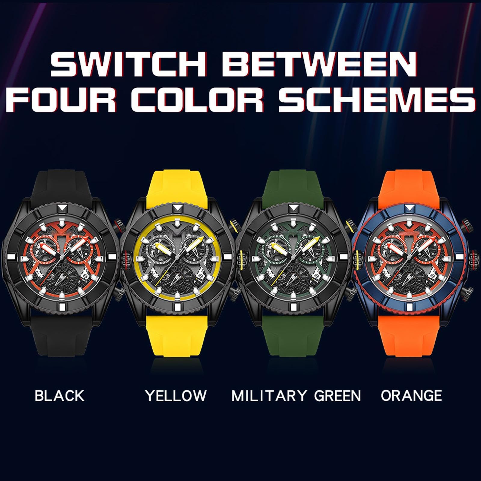 Findtime Watch for Men,Sport Designer Analog Chronograph Quartz Business Stylish Watches Luminous Date Calendar Silicon Strap