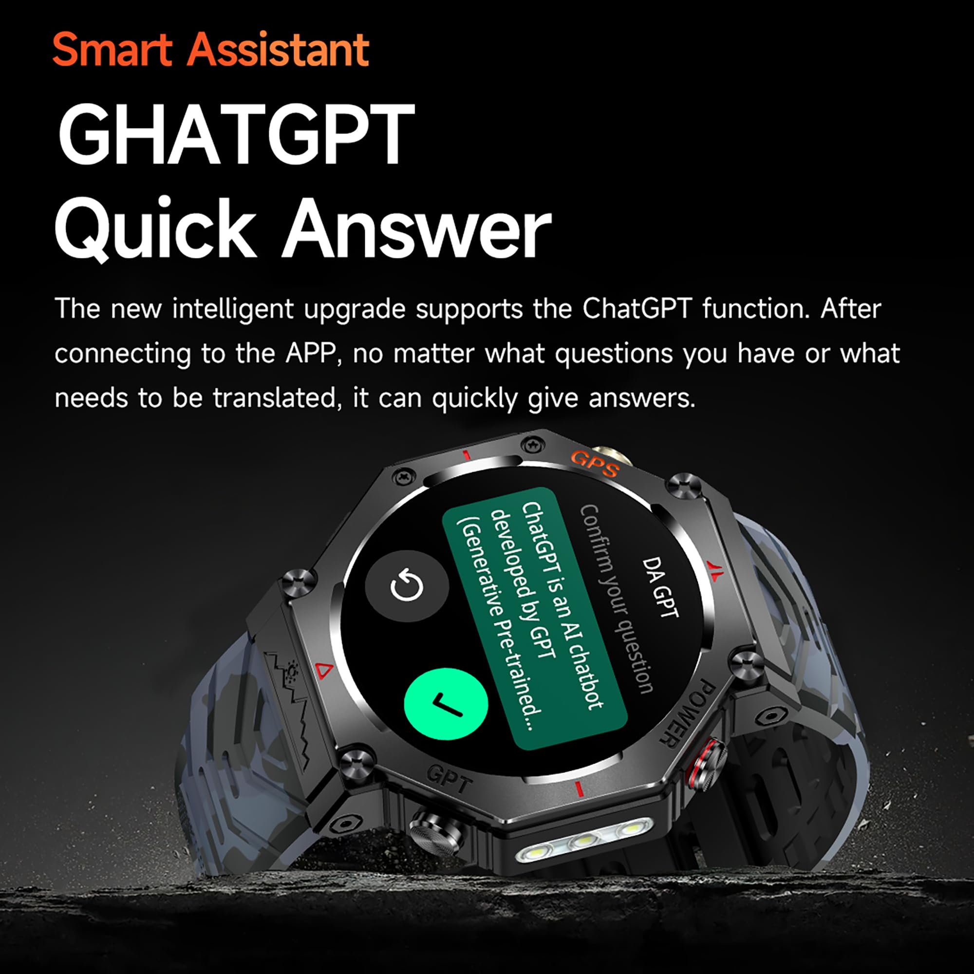 GPS Smart Watches for Men Military Altimeter Barometer Compass Bluetooth Calls Sports Modes Flashlight Smart Watch Heart Rate Sleep Monitor Message Reminder