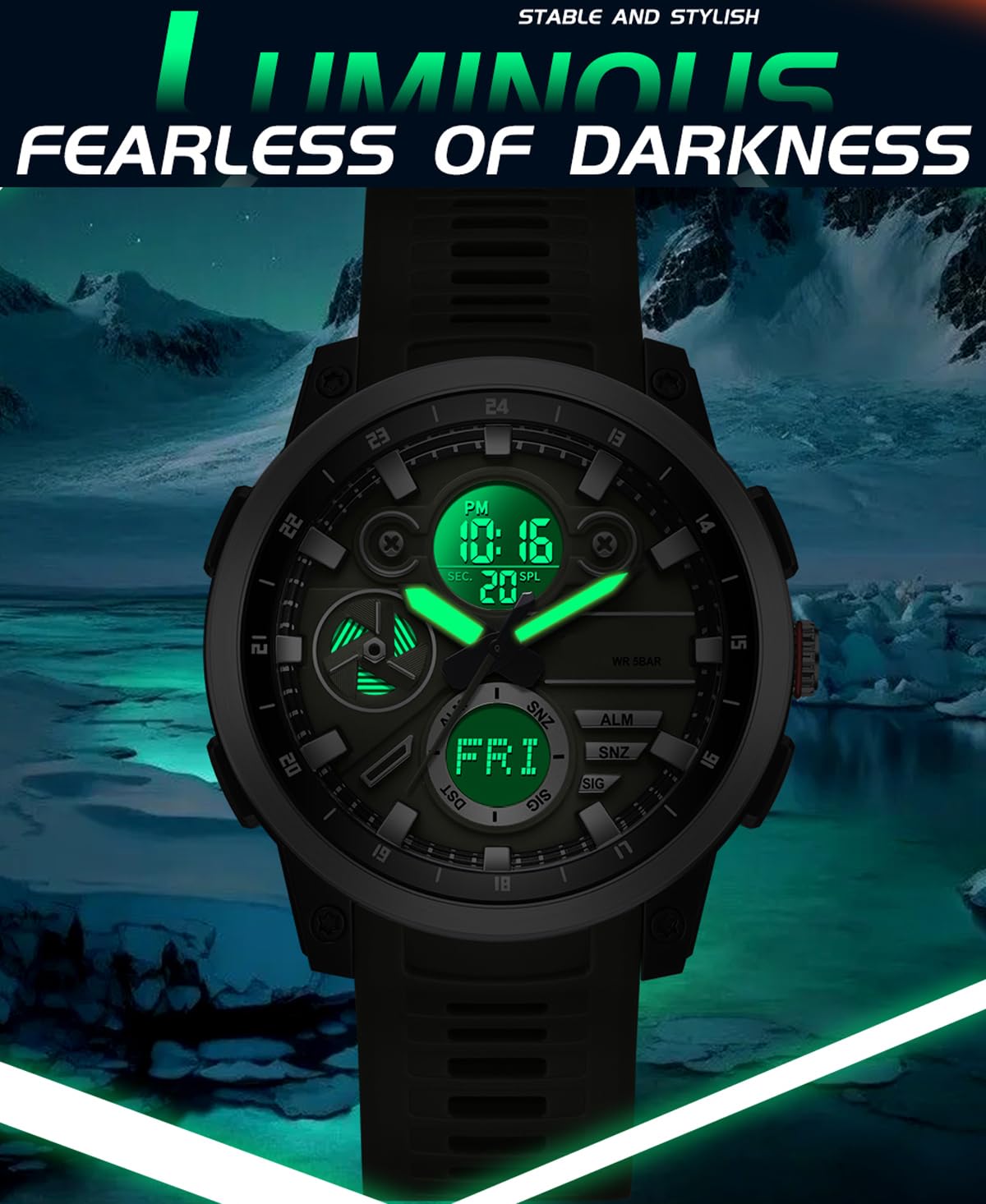 Findtime Men's Military Digital Watch Analog Quartz Waterproof Watches Sport Tactical Outdoor Electronic Multifunctional Wristwatch with Luminous Stopwatch Countdown Alarms Big Face