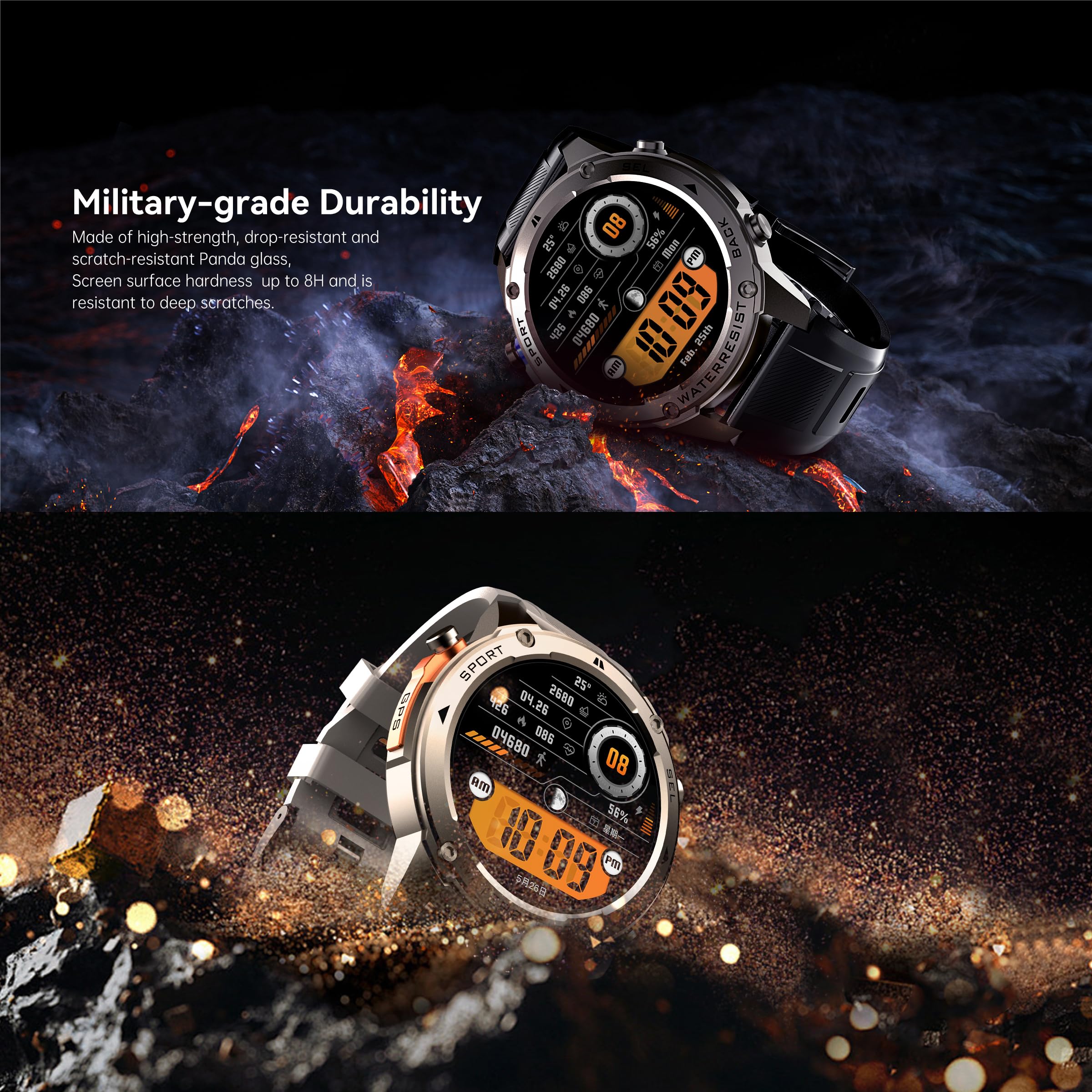 GPS Smart Watch Running Watches, Military Smart Watches with Bluetooth Call Heart Rate Monitor Pedometer Step Counter, Barometer Altitude Compass Smartwatches