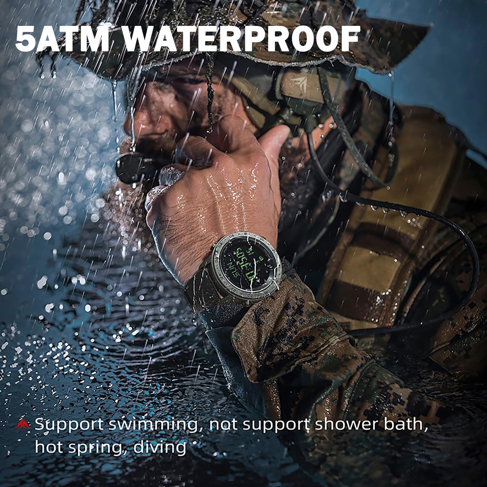 Findtime Running Watches for Men with Compass Metronome Pedometer 5ATM Waterproof Outdoor Workout Tactical Military Mens Digital Watch