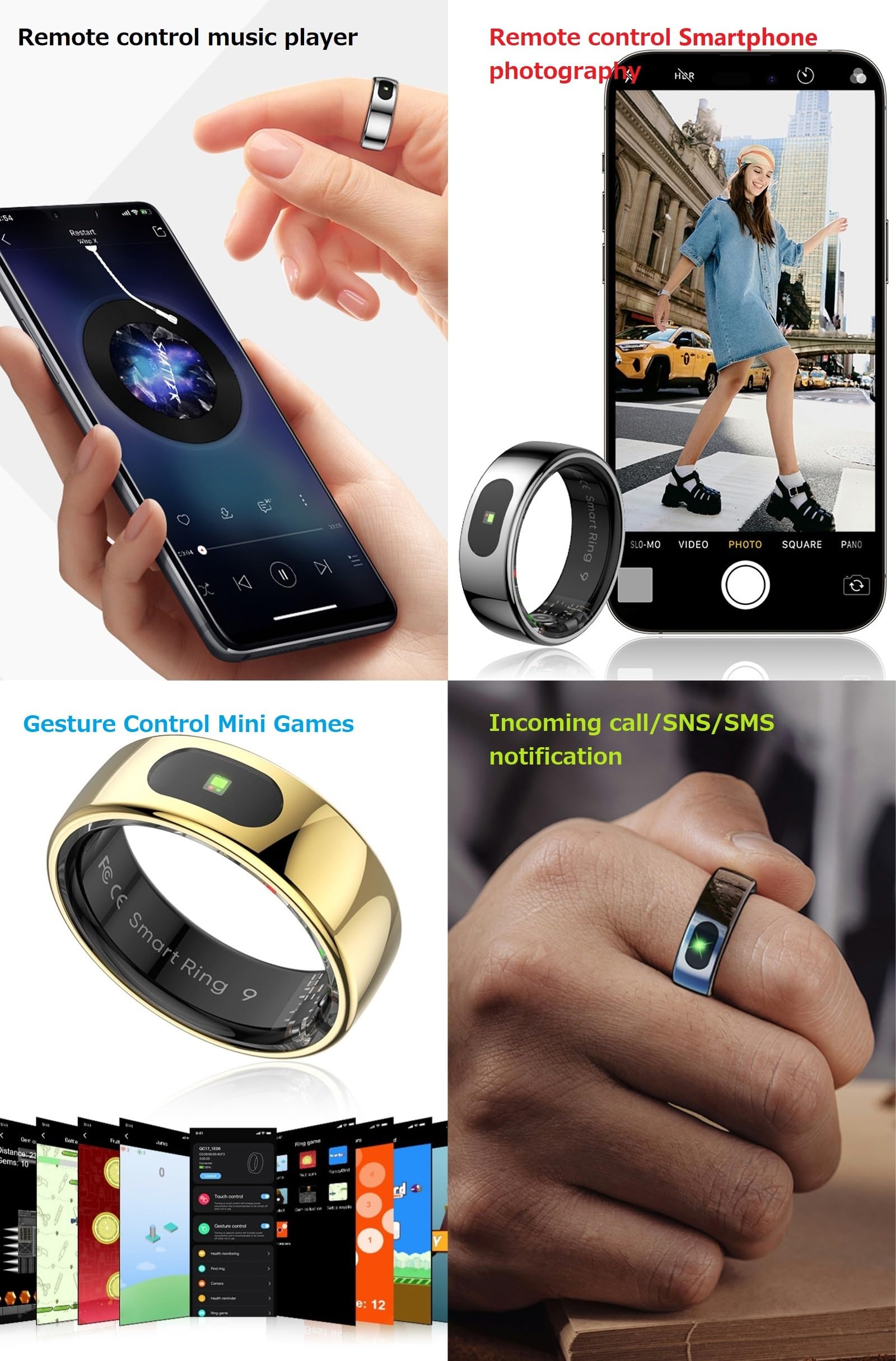 Smart Ring for Men Women Smart Ring Sleep Tracker SNS Notification Fitness Tracker Gesture Control Pedometer Calories Step Counter Compatible with iOS Android