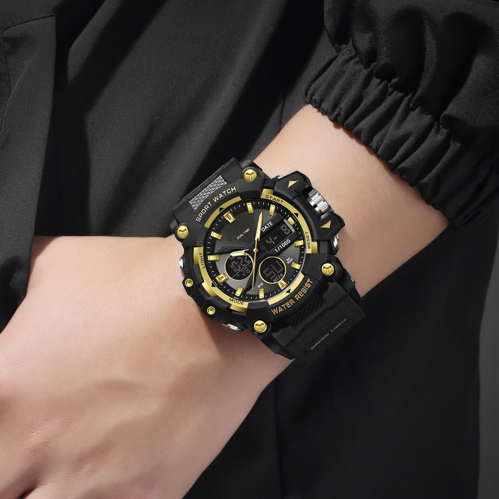 Findtime Mens Watches Sports Outdoor Watch for Men with Date Analog Digital LED Backlight Wristwatch Waterproof