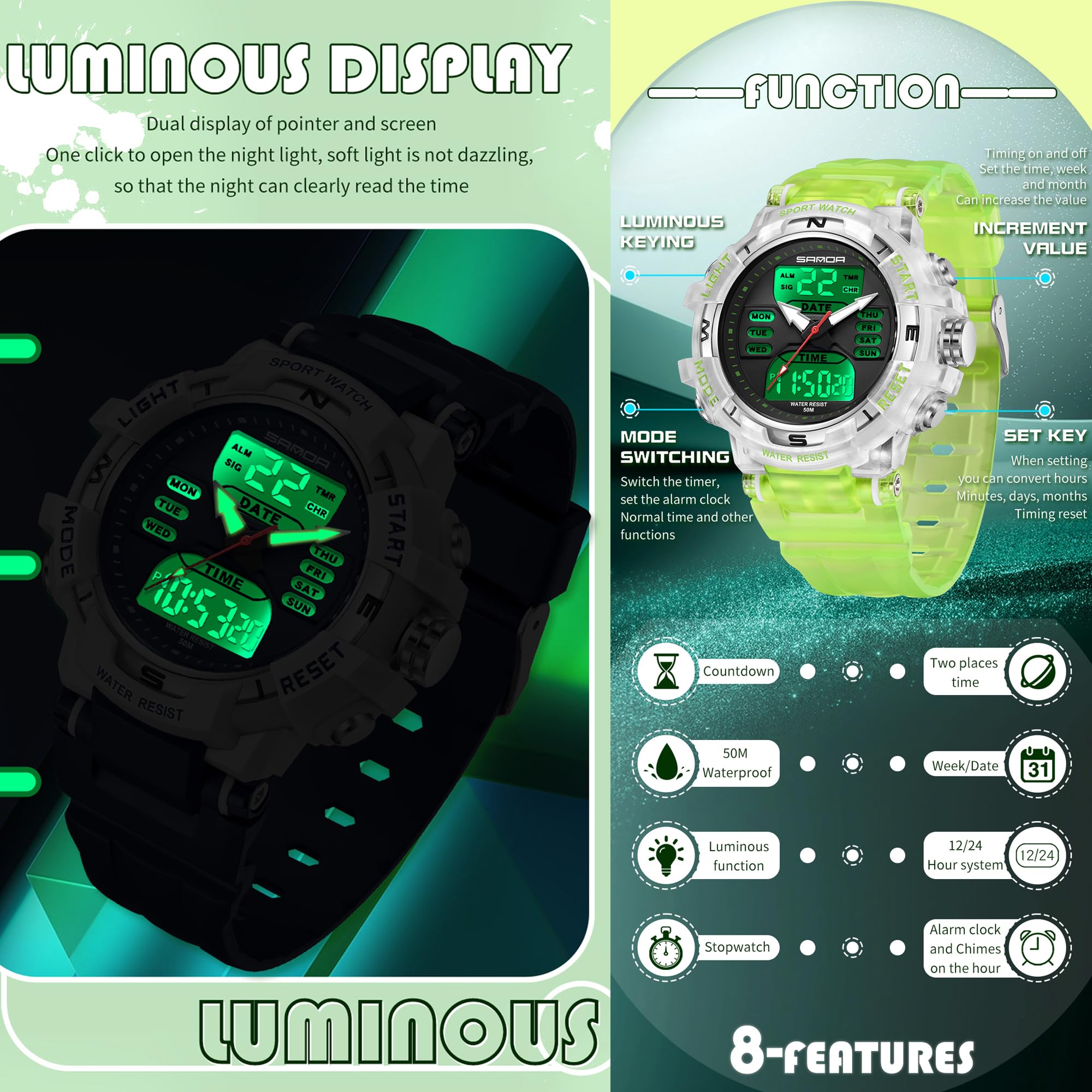 Findtime Womens Digital Watch Sports Waterproof Military Watches for Women Tactical Ladies Analog Watch Alarm Stopwatch Calendar