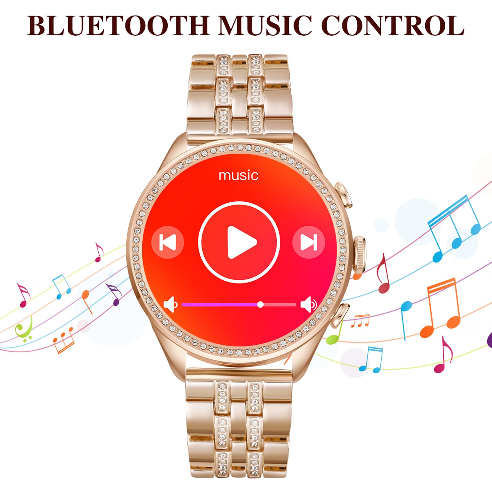 Rose Gold Ladies Smart Watch Bracelet Elegant Fitness Tracker Pedometer Calorie Sleep Monitor Heart Rate Exercise Stainless Steel Wristband