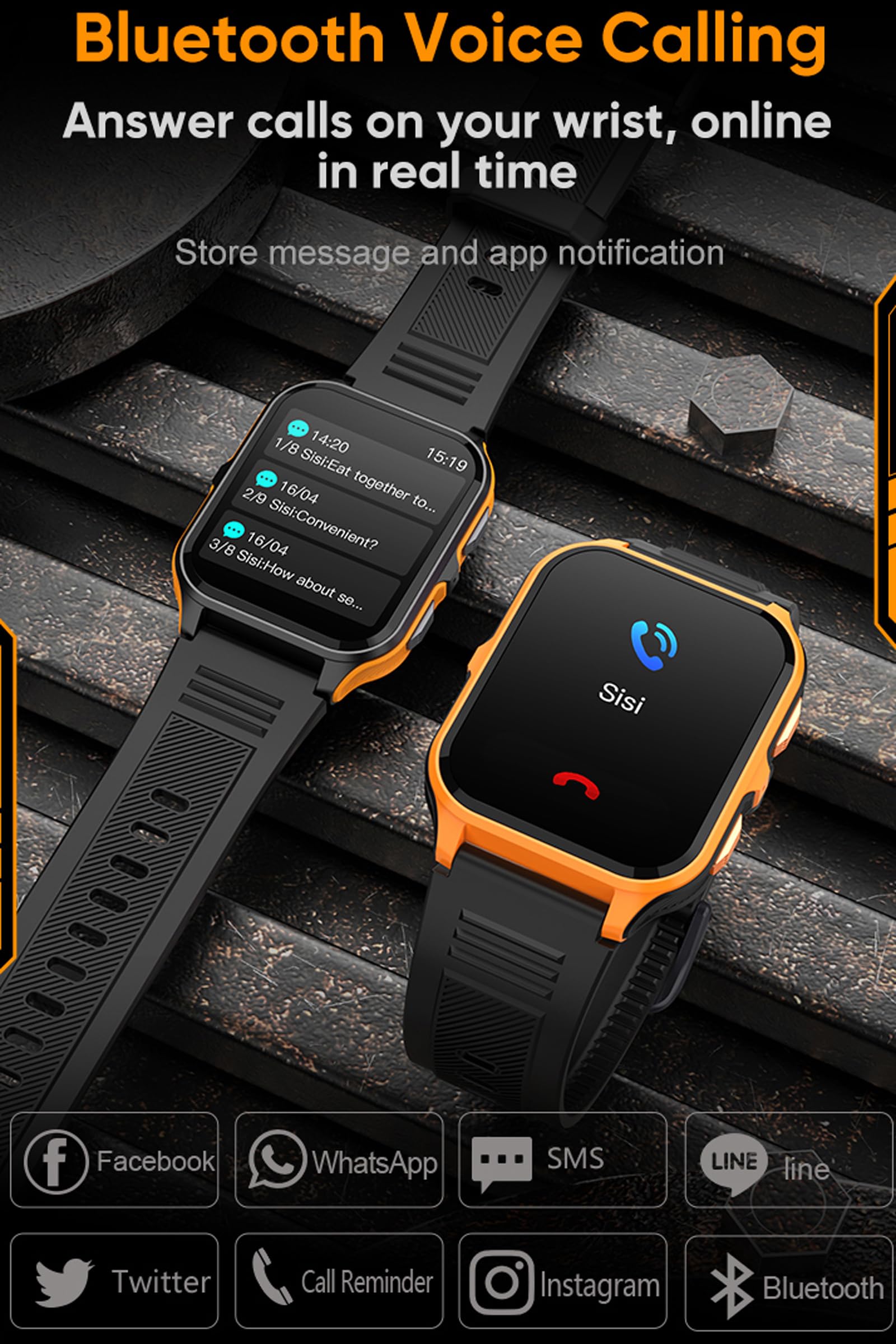 Rugged Military Smart Watch for Men Android Phones 1.83" Outdoor Running Smartwatch with Answer/Make Call 100 Sport Modes Fitness Tracker
