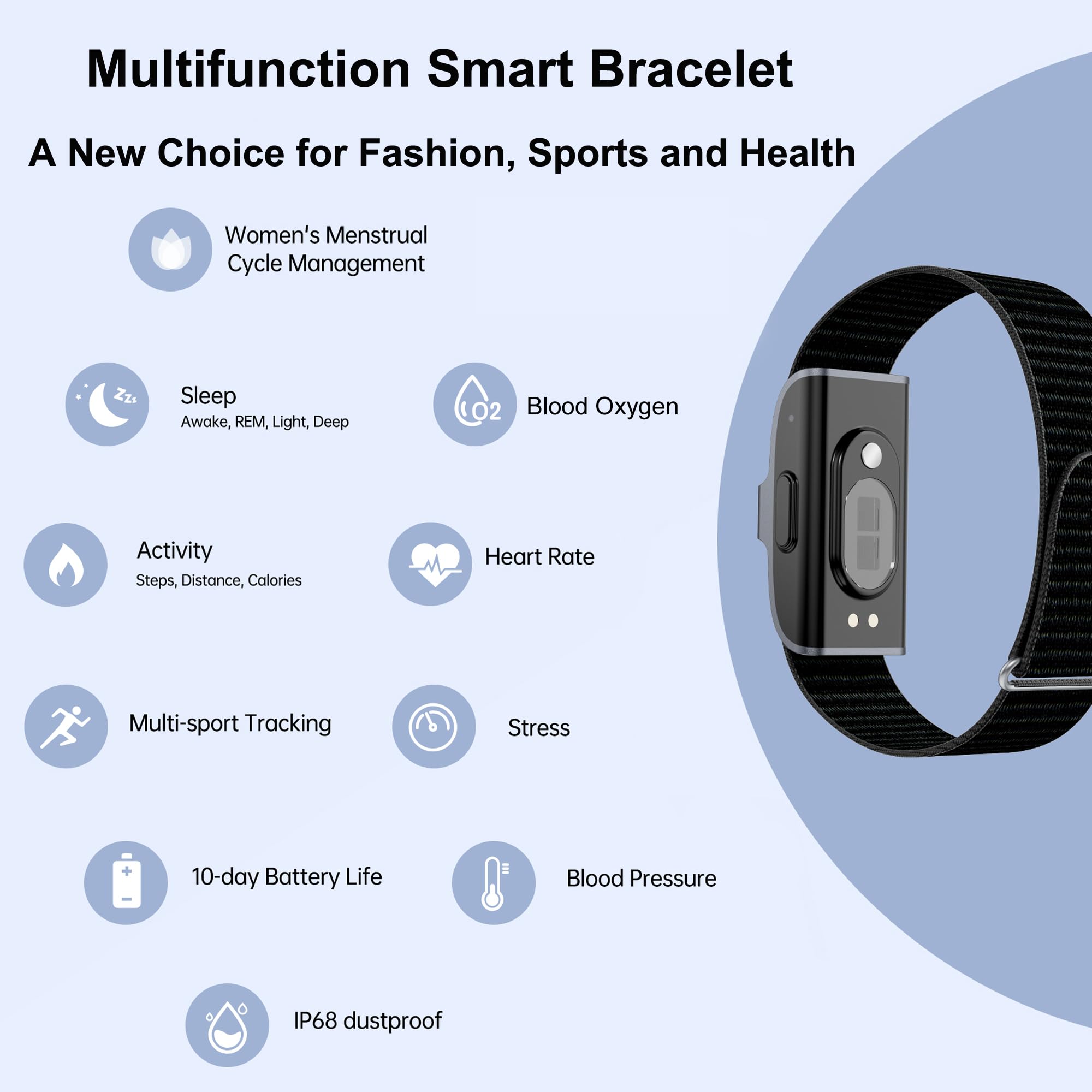 Smart Bracelet Fitness Tracker Health Wristband Heart Rate Monitor Sleep Tracker Step Counter Calories Pedometer Waterproof Wearable Activity Tracker for Men Women, No Subscription Fee
