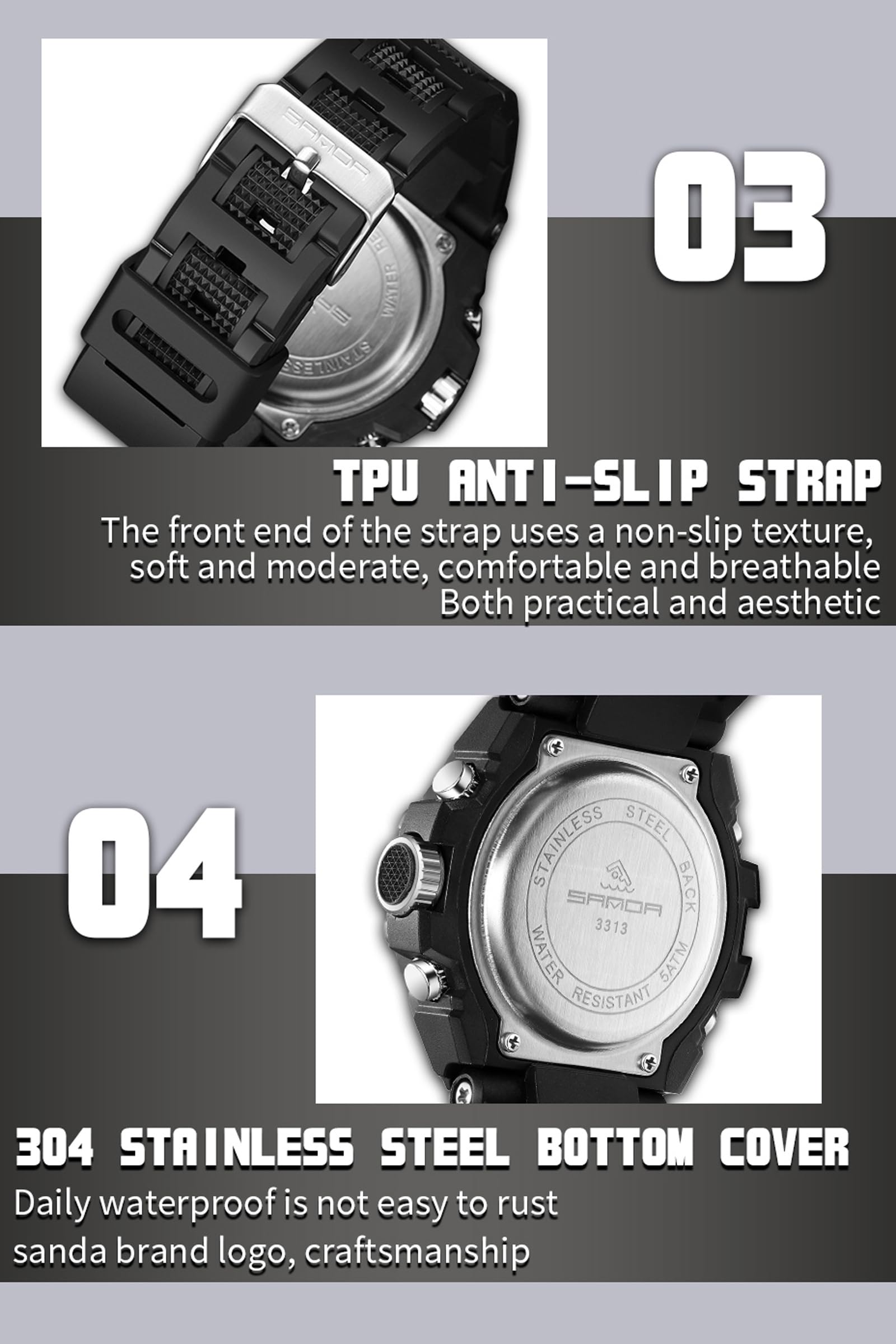 Findtime Mens Digital Analog Watches for Men, Men's Sports Outdoor Watch Military Tactical Wristwatch with Alarm Water Shock Resistant Date Dual Display Stopwatch