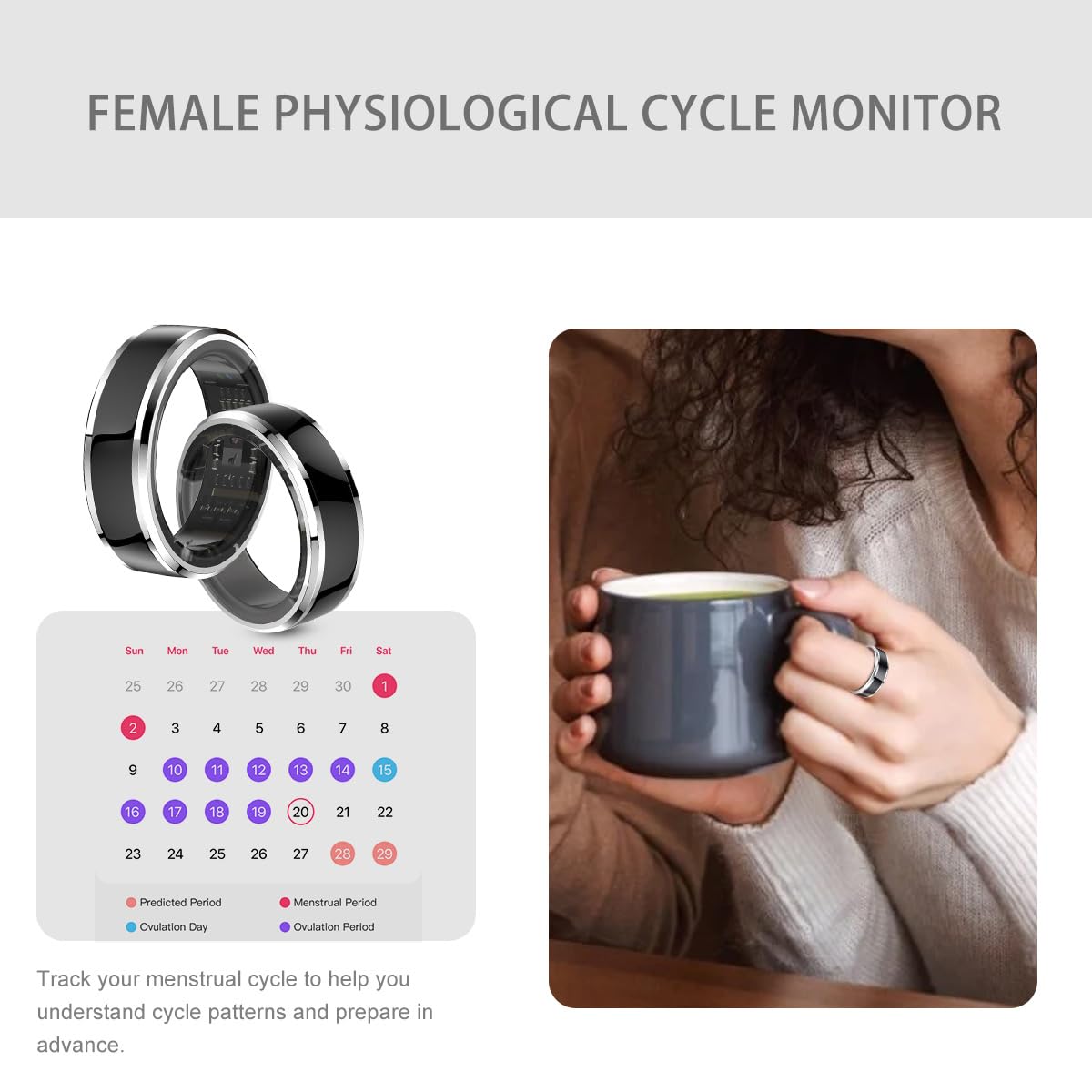 Smart Ring Health Tracker Fitness Ring Heart Rate Monitor Sleep Sports Modes Smart Ring Step Counter Calorie Pedometer Smart Rings for Android & iOS