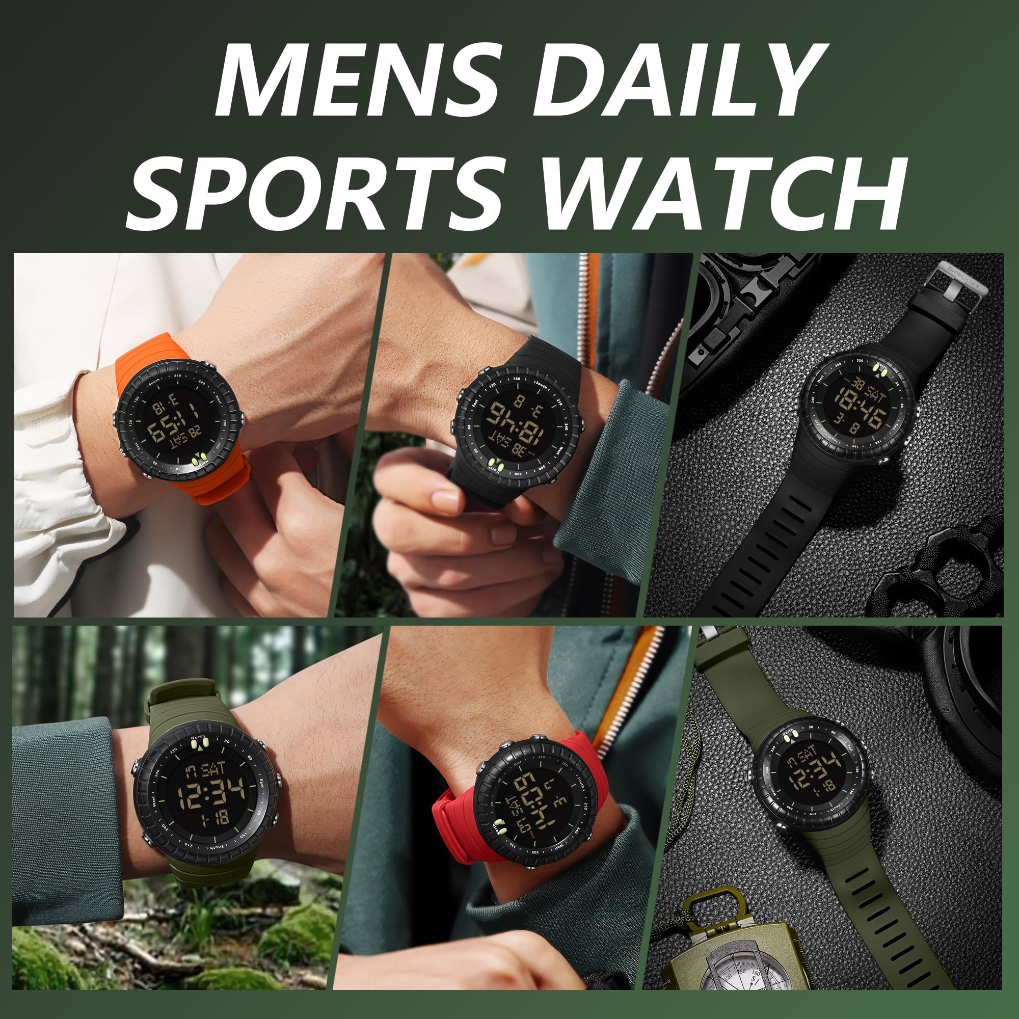 Findtime Mens Digital Watch Tactical Waterproof Large Numbers Alarm Countdown Stopwatch Sports Running Military Watches for Men Simple Electronic Wristwatch