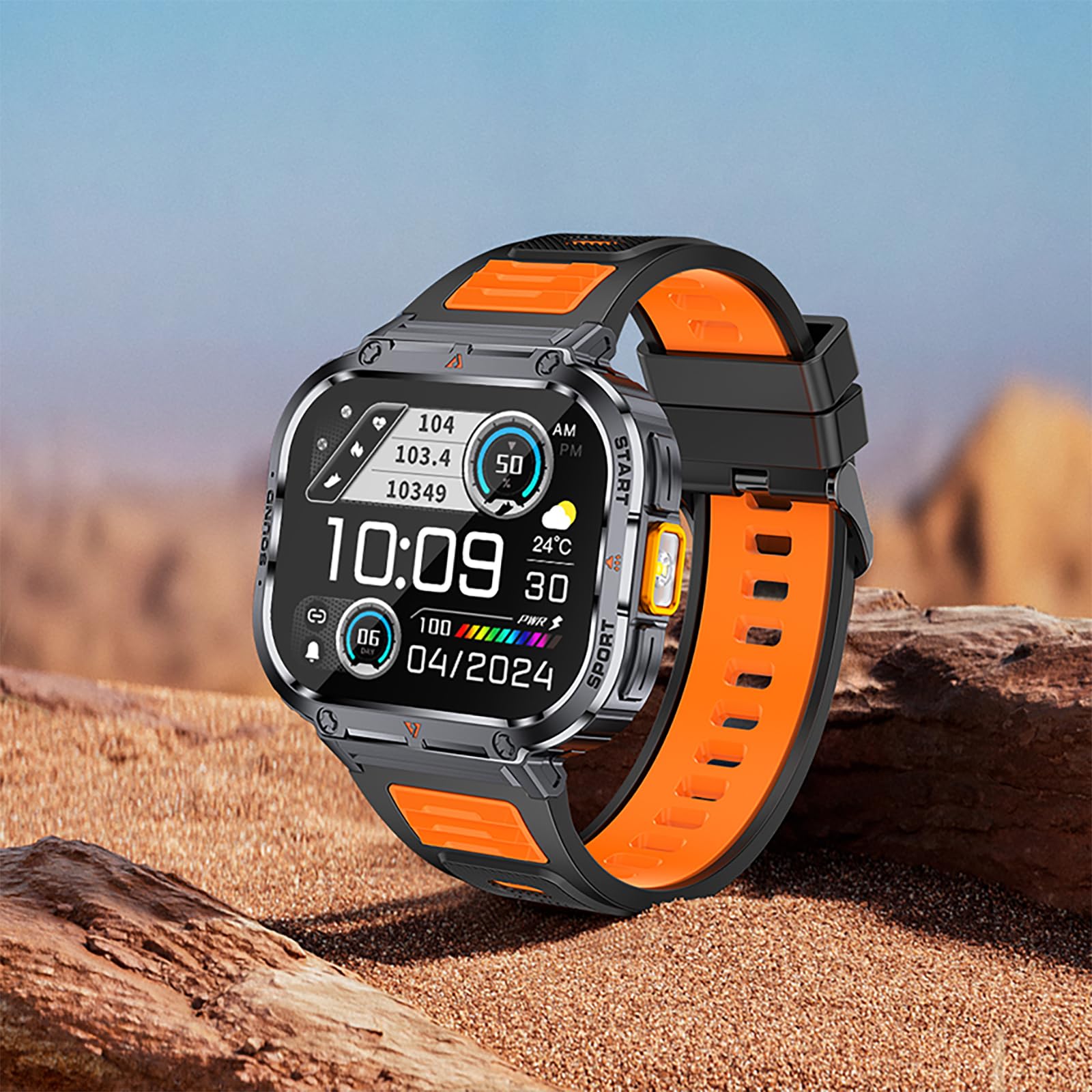 Big Screen Smart Watch for Men, 2.0'' HD Military Smartwatch with LED Flashlight 5ATM Waterproof Rugged Tactical Fitness Tracker (Answer/Make Calls)