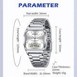 Findtime Analogue Digital Watch for Women Men 5ATM Waterproof Watch Stopwatch Alarm Wrist Watch Stainless Steel Business Silver Watch LED Backlight Casual Ladies Watch