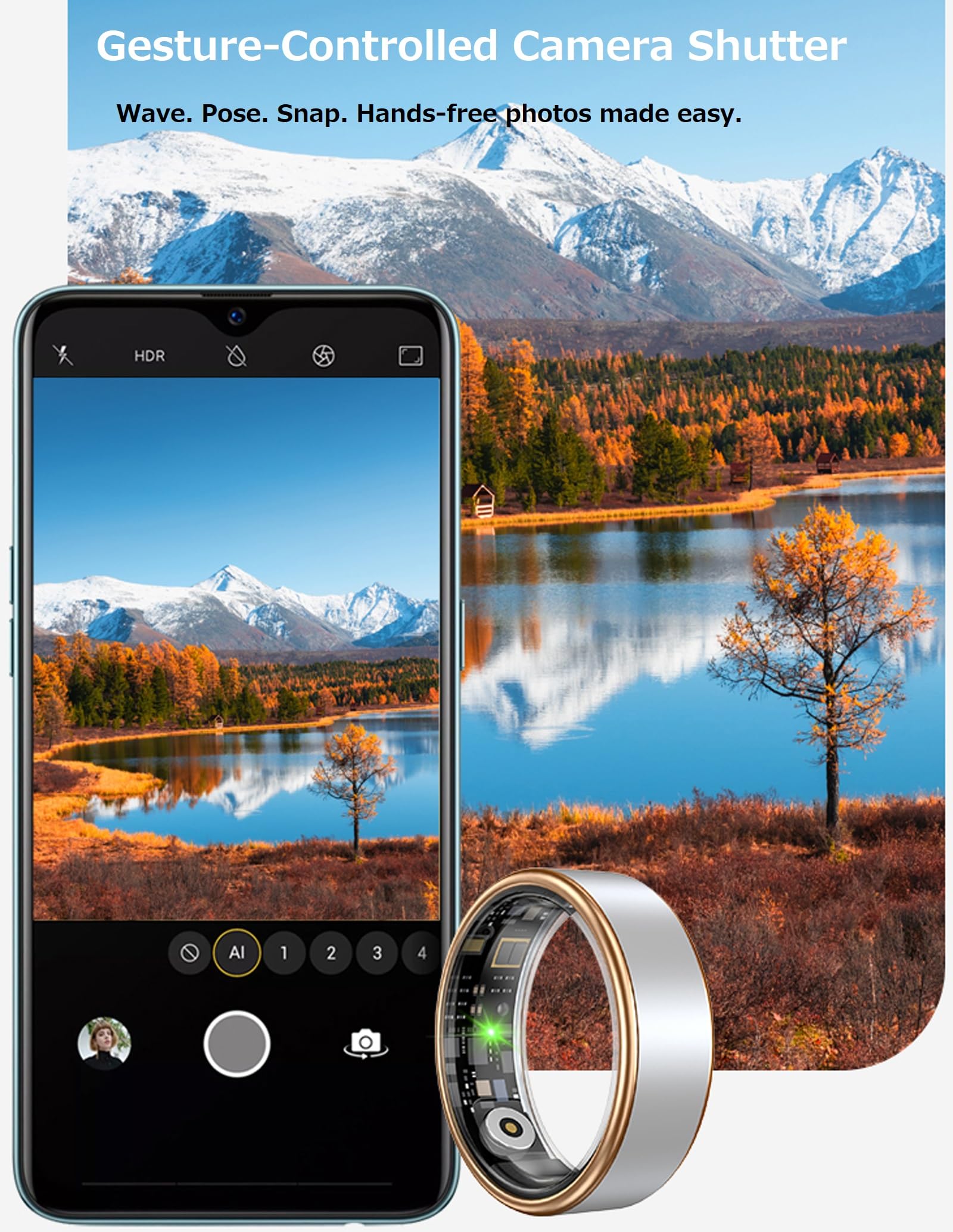 Smart Ring for Men Women Health Ring Heart Rate Monitor Sleep Tracker Fitness Tracker Ring Calorie Step Counter Gesture Remote Camera GPS Activity Tracker Waterproof Compatible with iOS Android Phones