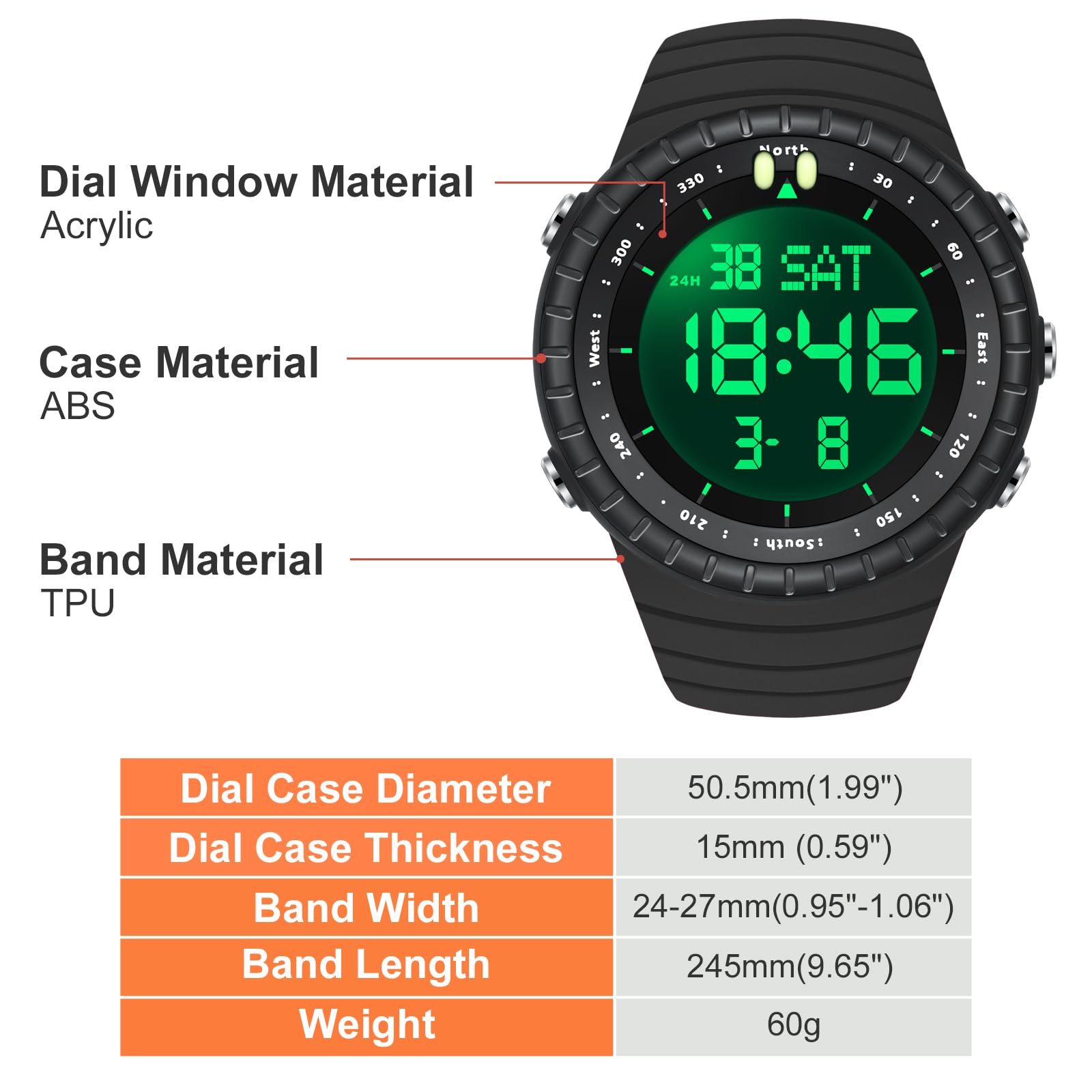 Findtime Mens Digital Watch Tactical Waterproof Large Numbers Alarm Countdown Stopwatch Sports Running Military Watches for Men Simple Electronic Wristwatch
