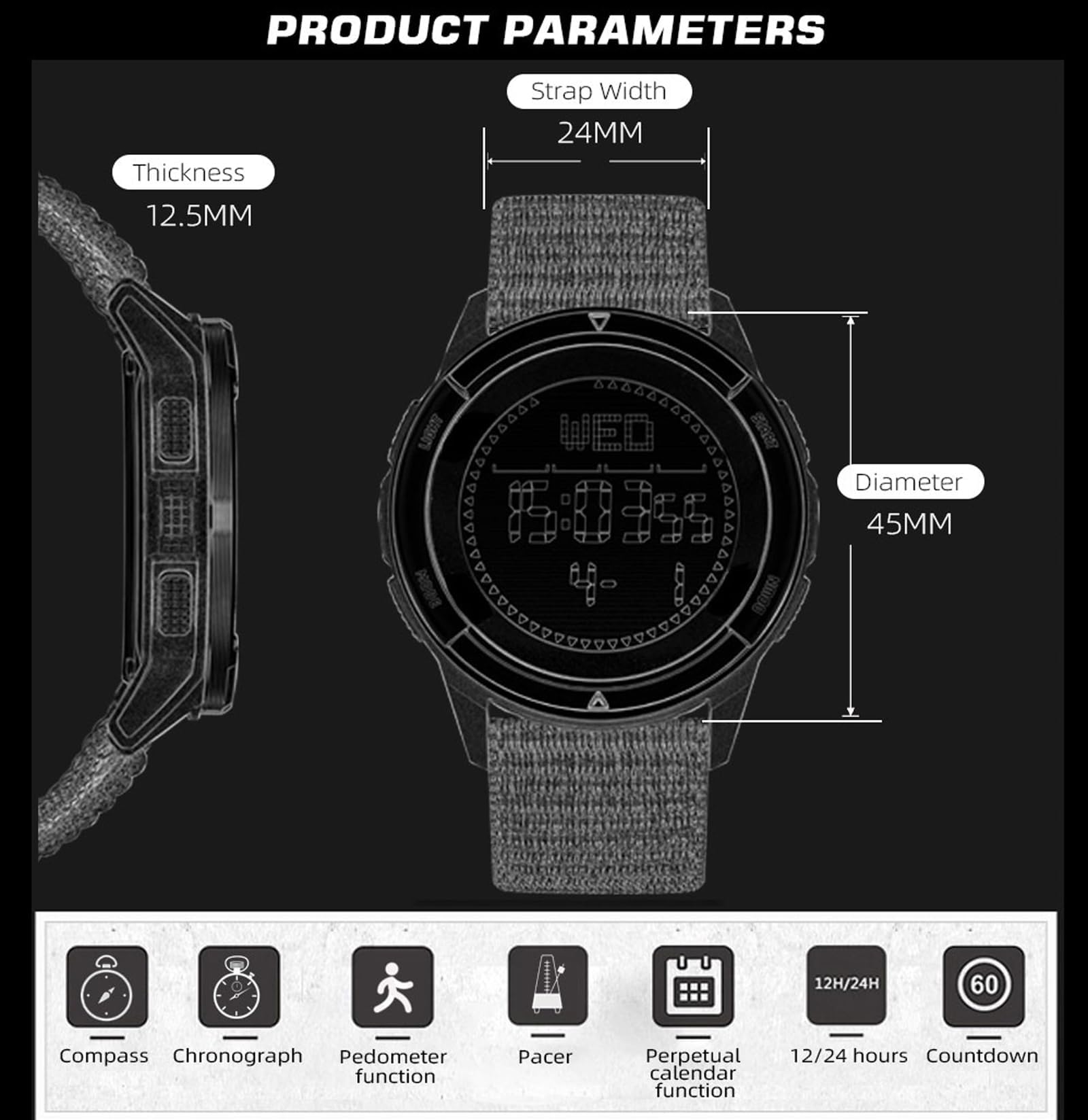Findtime ALPS Men's Digital Watch Pedometer Step Counter Watches Compass Military Waterproof Wrist Watch