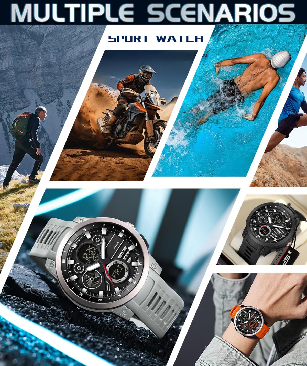 Findtime Men's Military Digital Watch Analog Quartz Waterproof Watches Sport Tactical Outdoor Electronic Multifunctional Wristwatch with Luminous Stopwatch Countdown Alarms Big Face