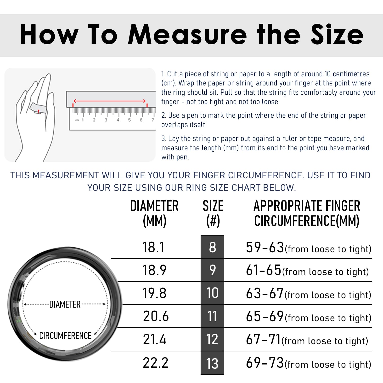 W8 Smart Ring Heart Rate Monitor Blood Pressure Ring Sleep Tracker Blood Oxygen Fitness Tracker Pedometer Step Counter Calories Fitness Ring Waterproof Health Smart Rings for Men Women Carbon Fiber Ring