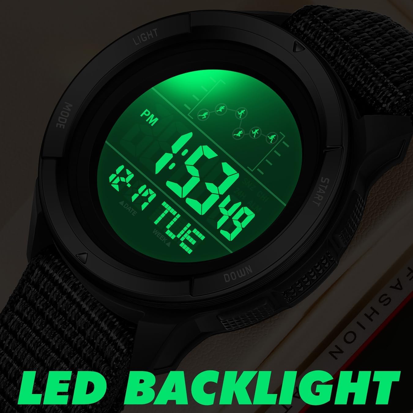 Findtime Military Watches for Men Tactical Digital Sport Watch Waterproof Army Outdoor Nylon Strap Electronic Mens Watch LED Luminous Alarm Stopwatch