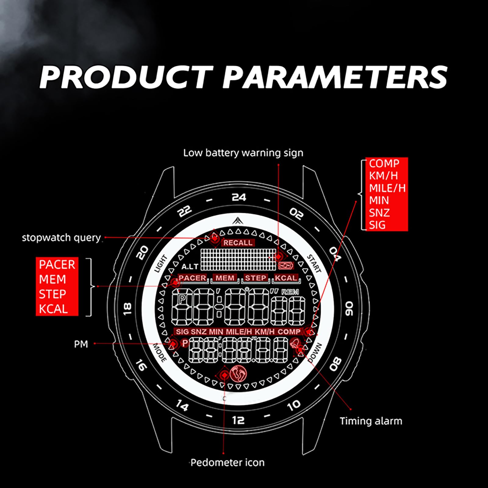 Findtime Running Watches for Men with Compass Metronome Pedometer 5ATM Waterproof Outdoor Workout Tactical Military Mens Digital Watch