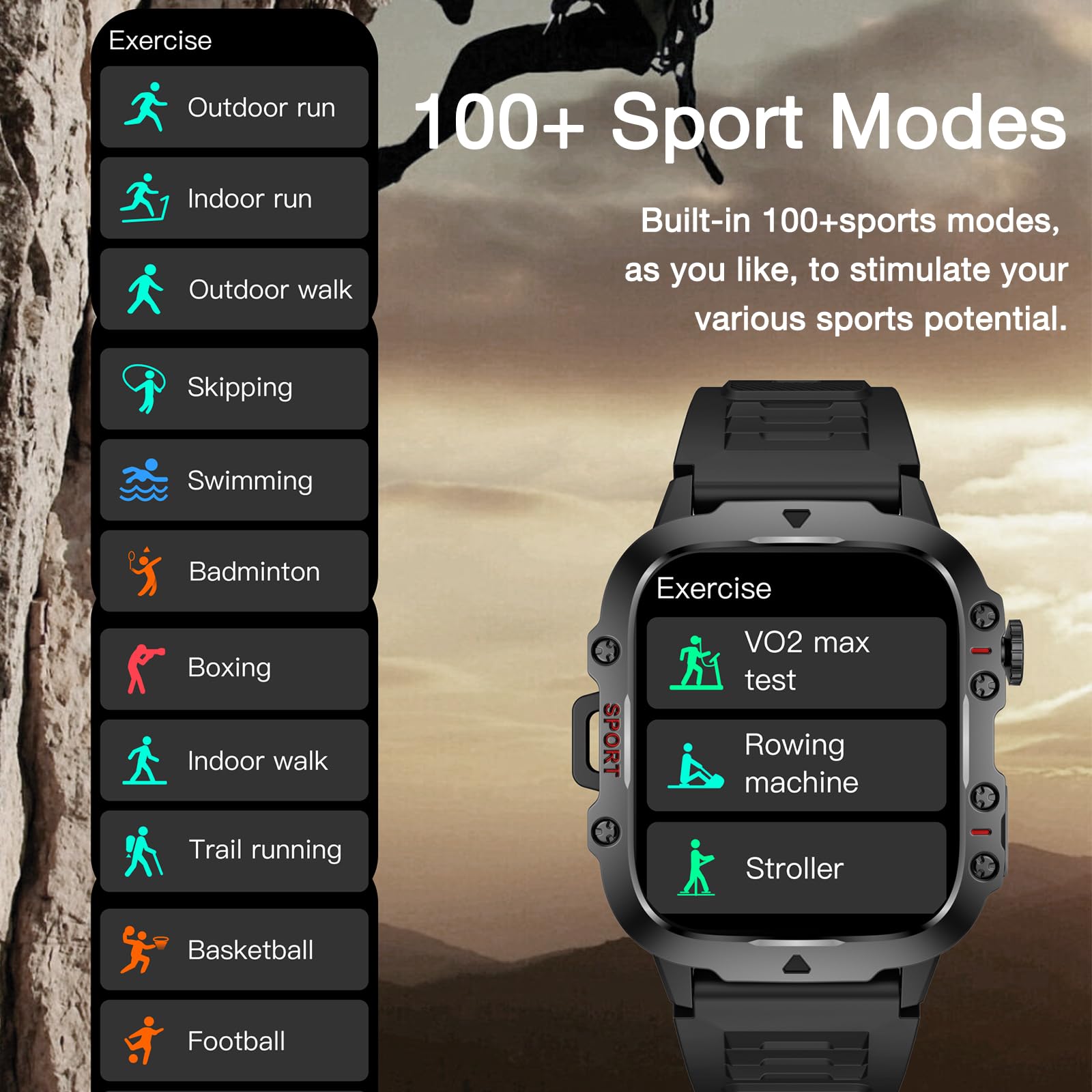 Smart Watch for Men (Answer/Make Calls), Rugged Smartwatch with Blood Pressure/Heart Rate/Sleep Monitor, Waterproof Step Tracker, 1.96" HD Screen for Android/iOS Phones