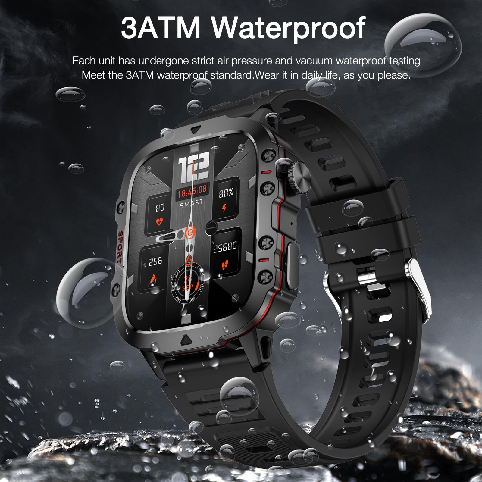 Smart Watch for Men (Answer/Make Calls), Rugged Smartwatch with Blood Pressure/Heart Rate/Sleep Monitor, Waterproof Step Tracker, 1.96" HD Screen for Android/iOS Phones