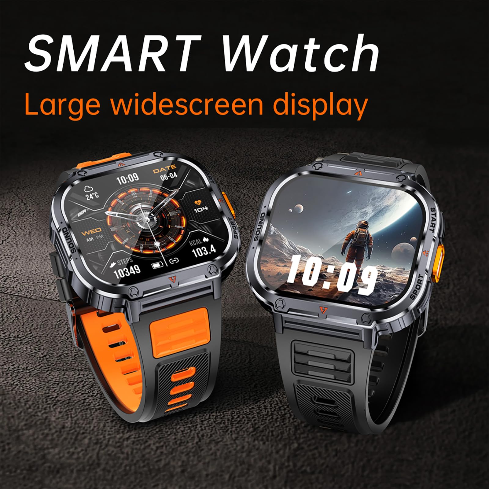 Big Screen Smart Watch for Men, 2.0'' HD Military Smartwatch with LED Flashlight 5ATM Waterproof Rugged Tactical Fitness Tracker (Answer/Make Calls)