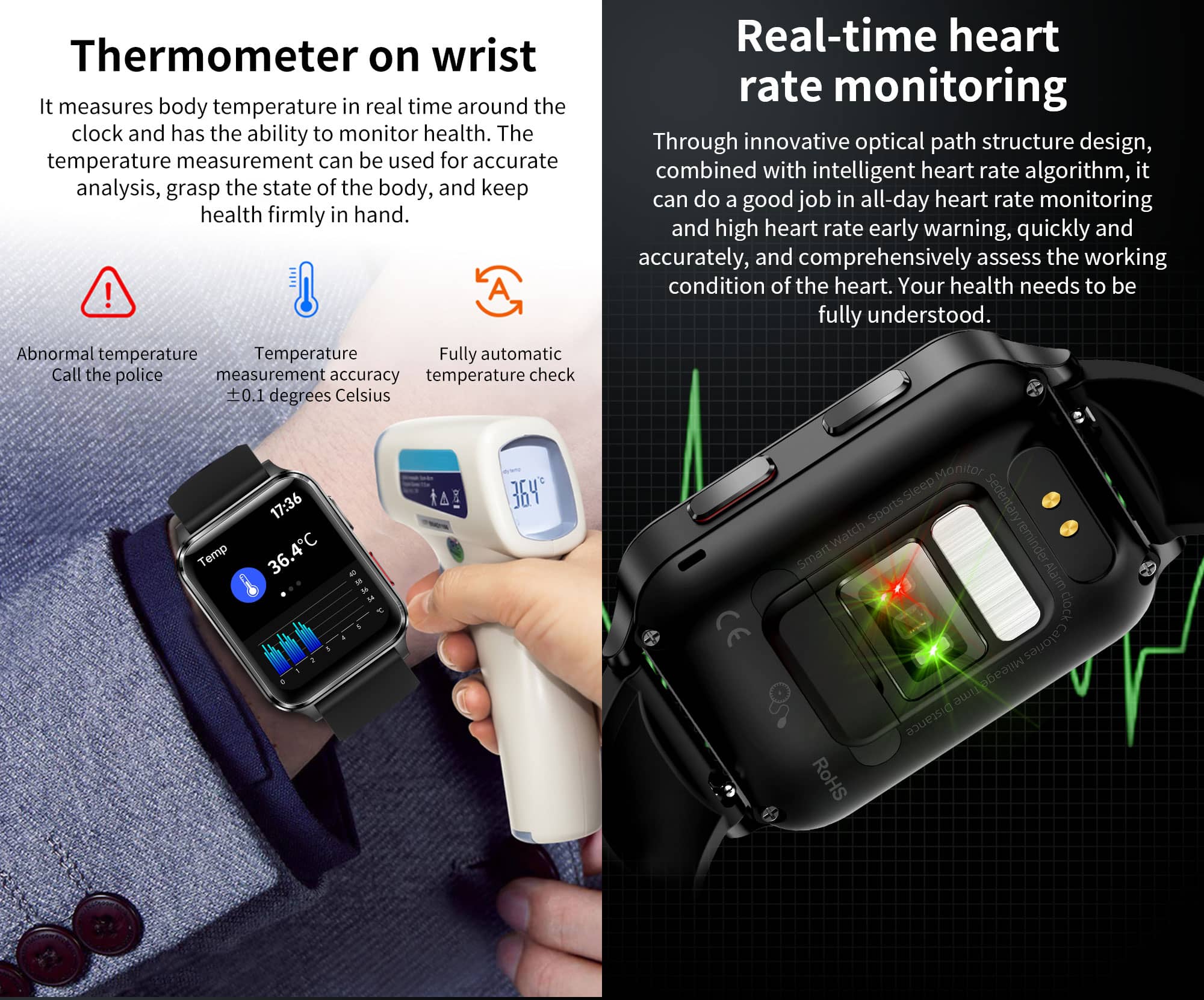 Findtime Smart Watch with Air Pump&Air Bag True Blood Pressure Monitor Body Temperature Heart Rate