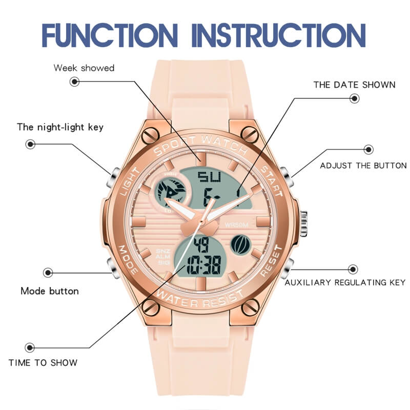 Findtime Womens Military Tactical Digital Watch Sport Waterproof Analog Watches LED Backlight Alarm Stopwatch