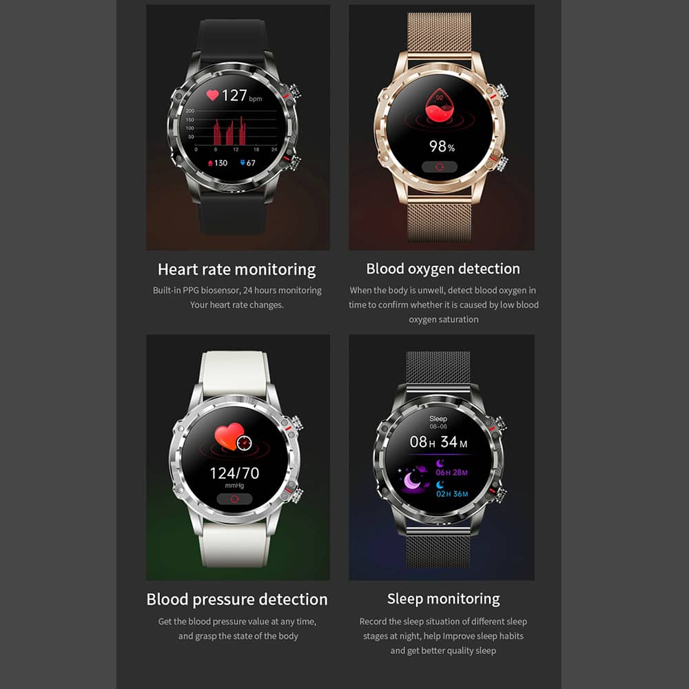 Findtime Blood Pressure Smart Watch Monitor Heart Rate SpO2 with Bluetooth Calling