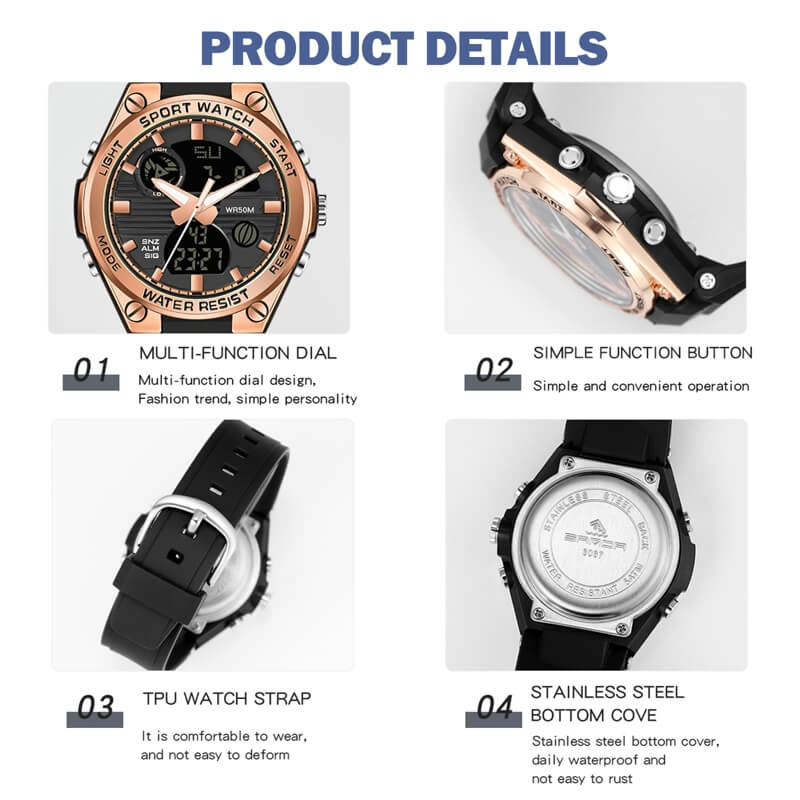 Findtime Womens Military Tactical Digital Watch Sport Waterproof Analog Watches LED Backlight Alarm Stopwatch